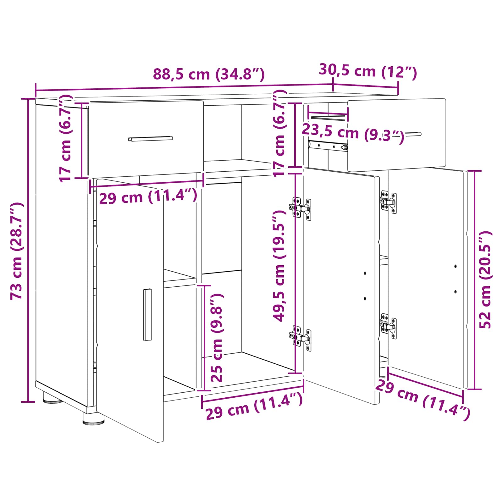 Houten Kast met lade Wit 88,5 x 30,5 x 73 cm Bewerkt hout – afbeelding 12