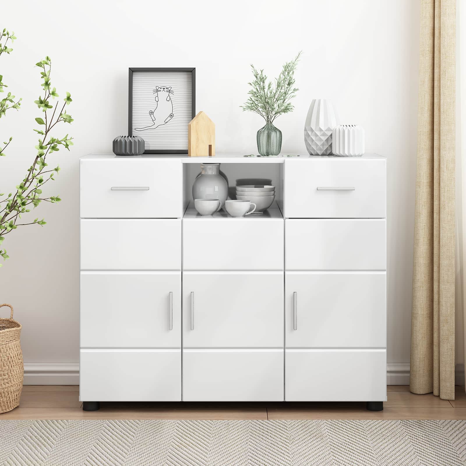Houten Kast Hoogglans wit 88,5 x 30,5 x 73 cm Bewerkt hout – afbeelding 4
