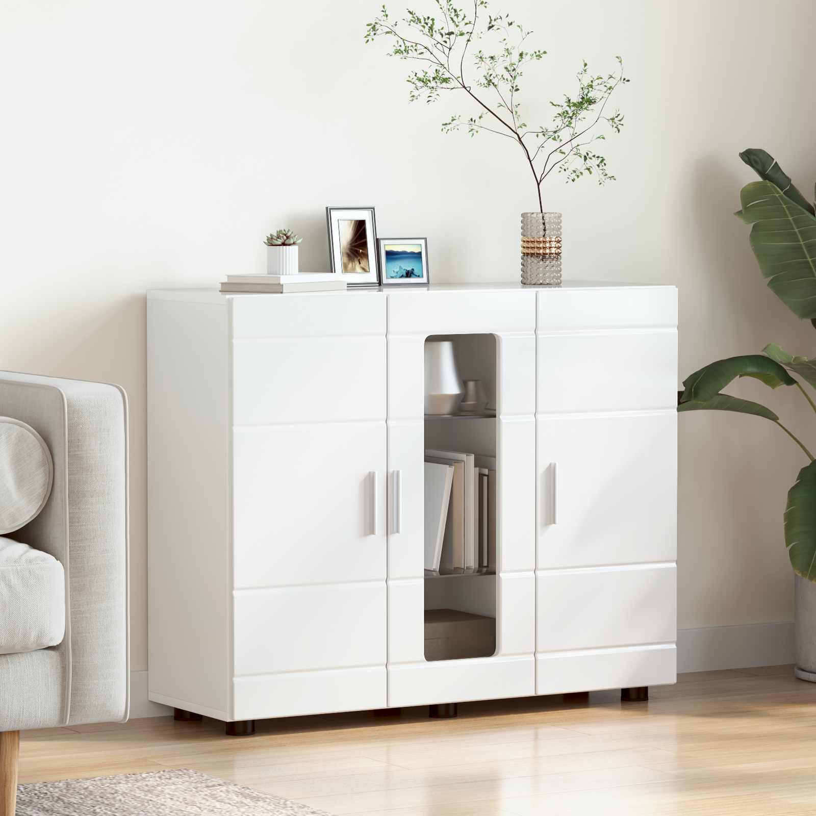 Houten Kast Hoogglans wit Bewerkt hout