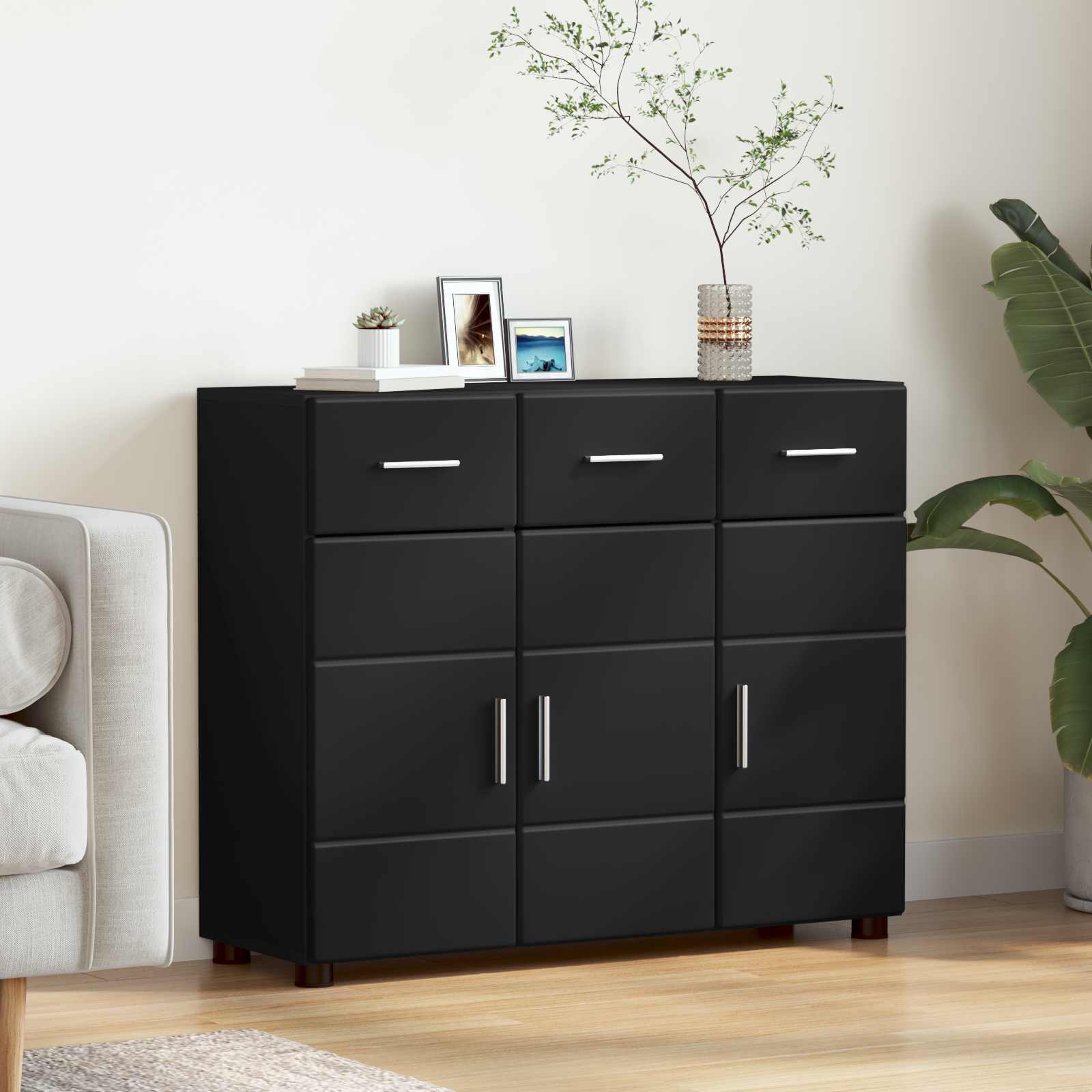 Dressoir FLORIN Zwart 88,5 x 30,5 x 73 cm Bewerkt hout – afbeelding 1