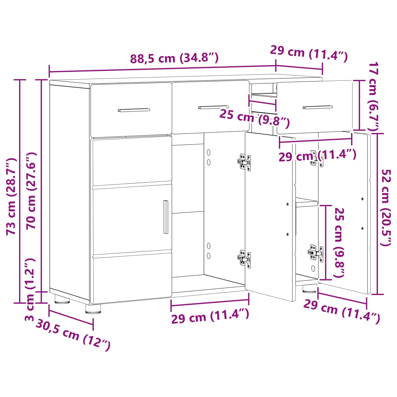 Dressoir FLORIN Zwart 88,5 x 30,5 x 73 cm Bewerkt hout – afbeelding 12