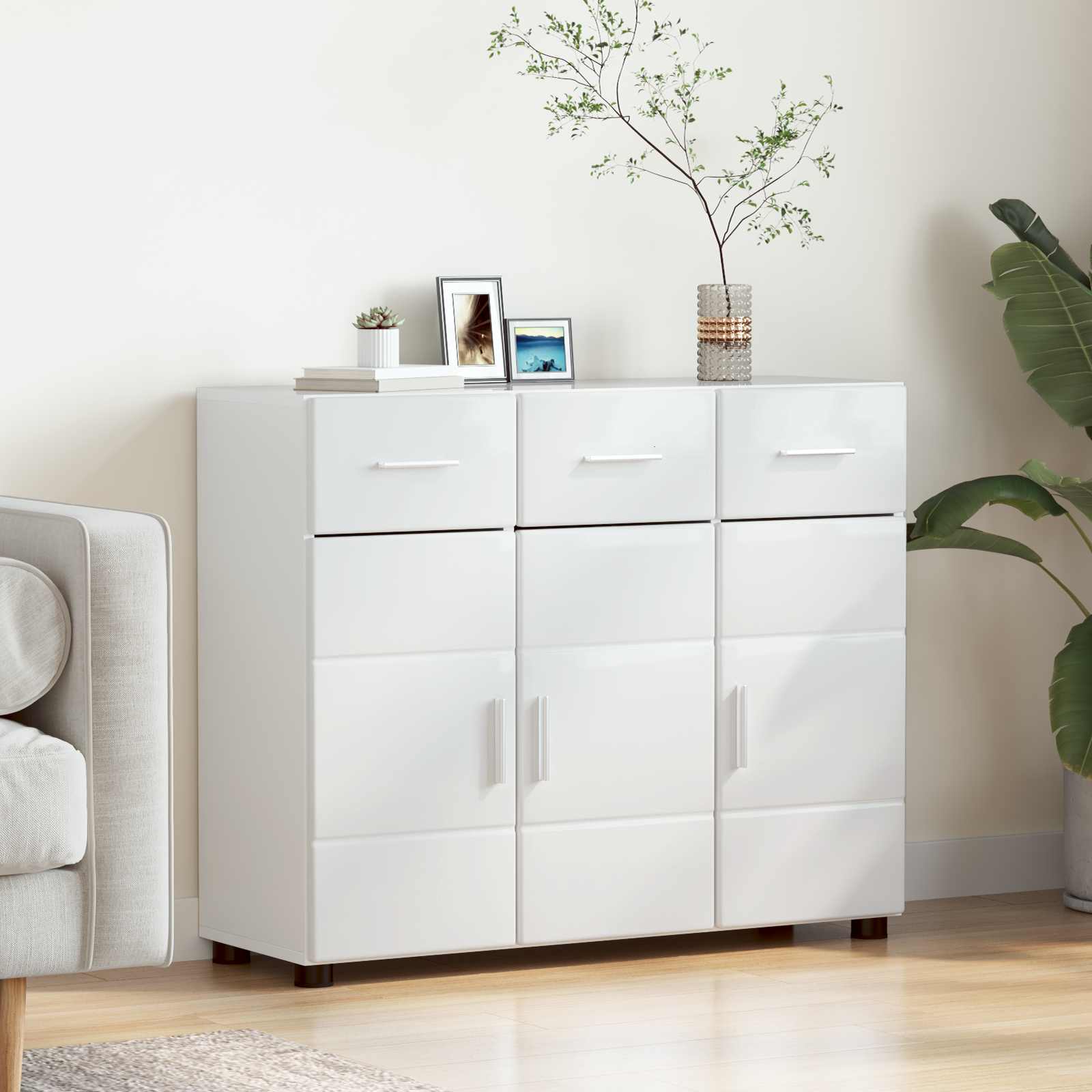 Dressoir FLORIN Hoogglans wit 88,5 x 30,5 x 73 cm Bewerkt hout