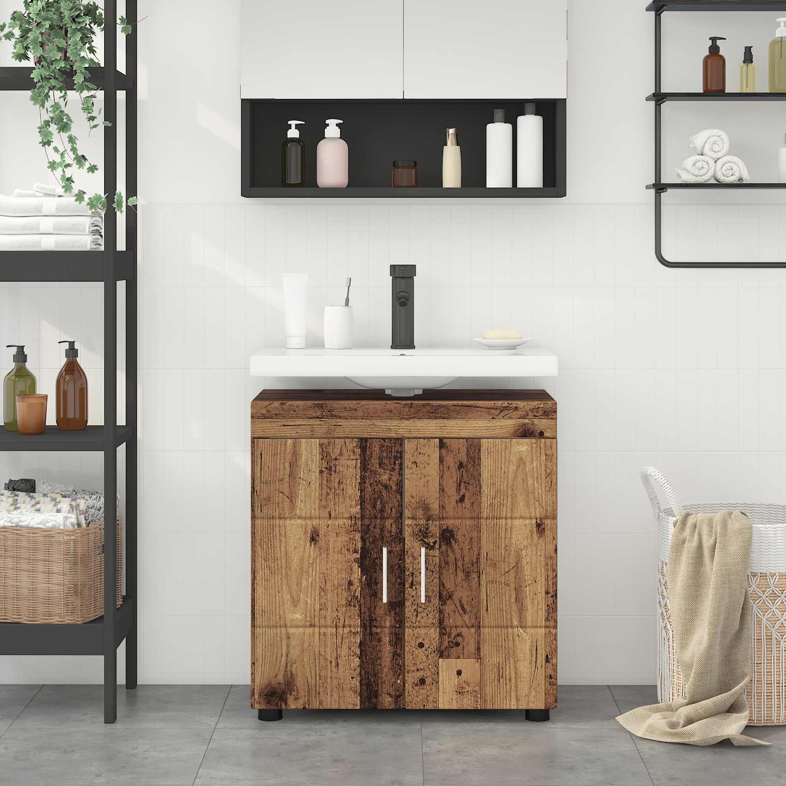 Badkamerkastenset TULUM Oudhout 60 x 34 x 63 cm Bewerkt hout