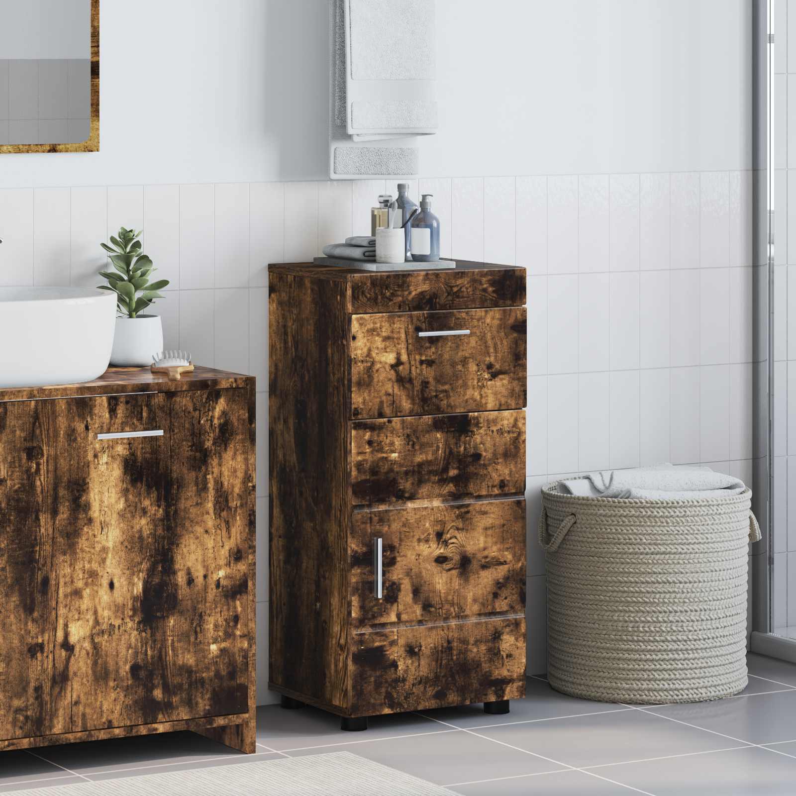 Badkamerkastenset TULUM Gerookt eiken 37 x 31,5 x 82 cm