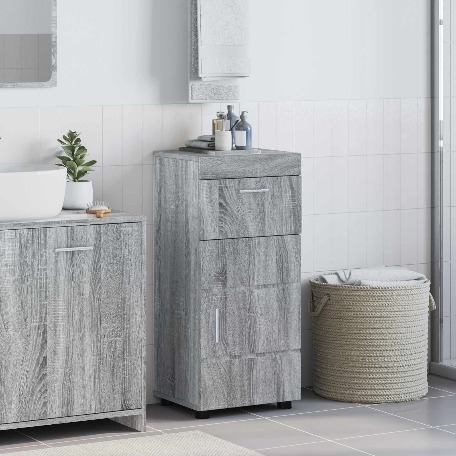 Badkamerkastenset met lade TULUM Grijs Sonoma 37 x 31,5 x 82 cm