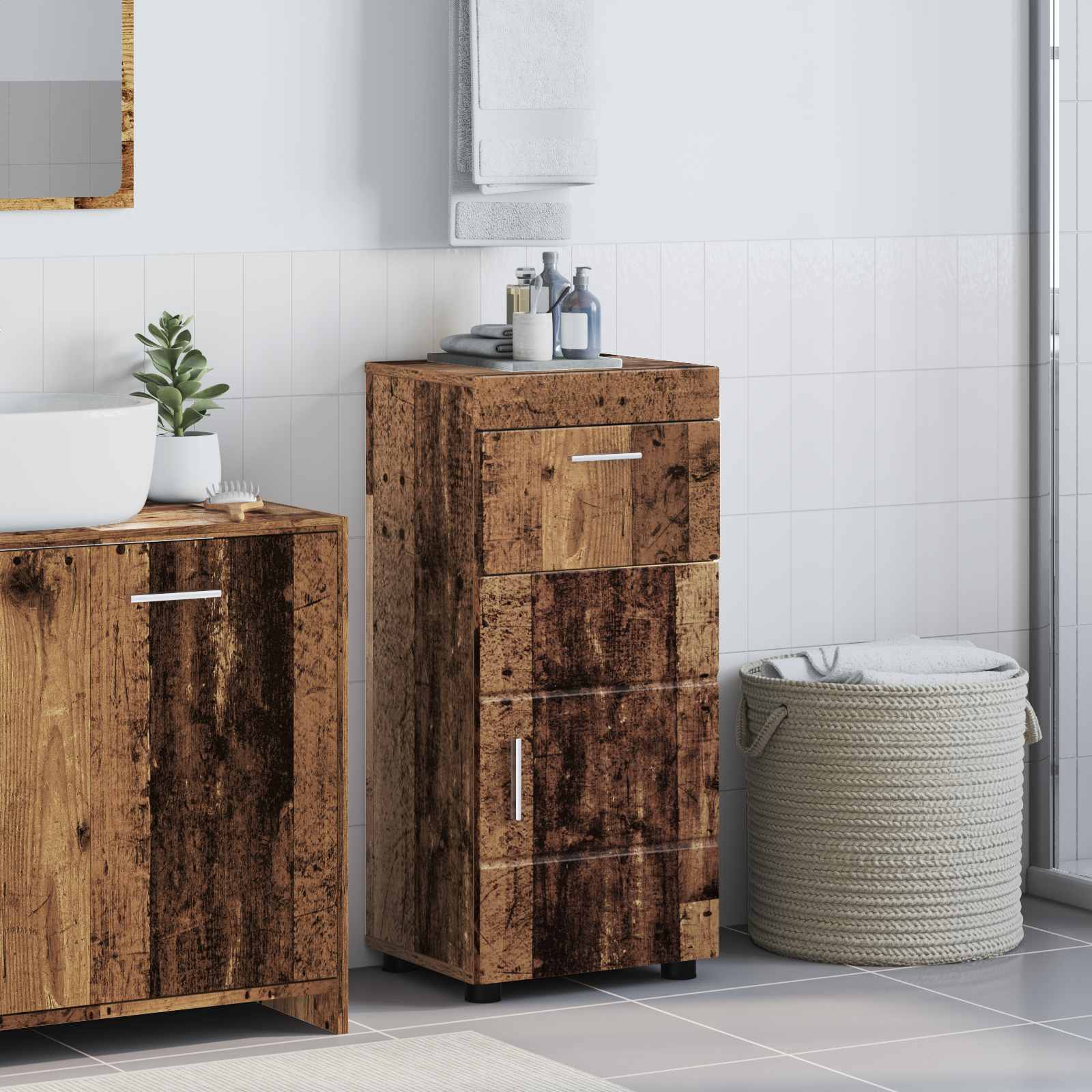 Badkamerkastenset TULUM Oudhout 37 x 31,5 x 82 cm Bewerkt hout