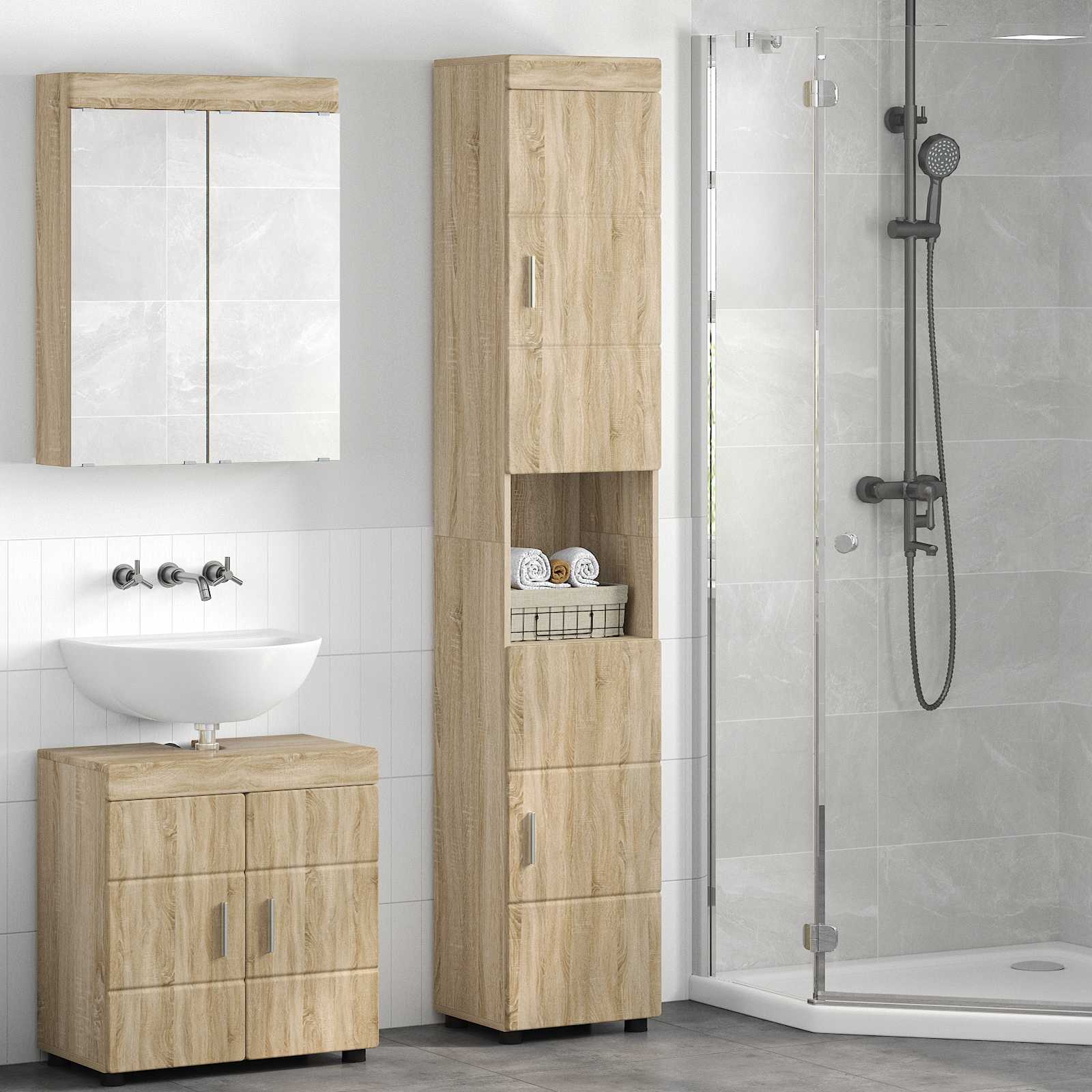 Badkamerkastenset TULUM Sonoma Eiken 37 x 31,5 x 203 cm