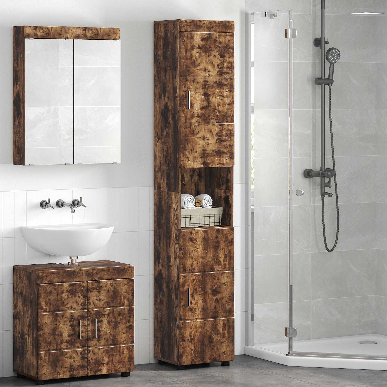 Badkamerkastenset TULUM Gerookt eiken 37 x 31,5 x 203 cm – afbeelding 1