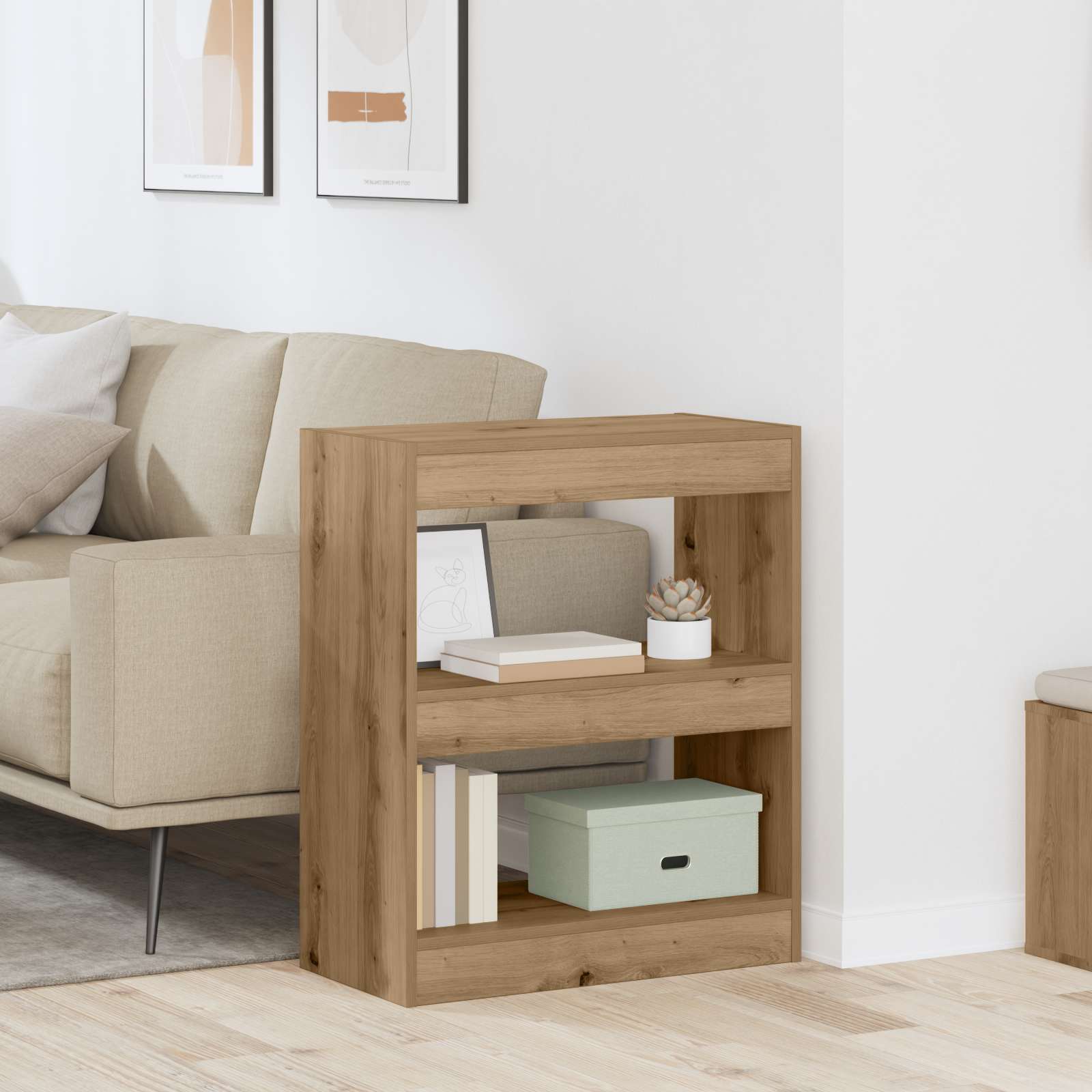 Boekenkast 2-laags 60 x 30 x 72 cm Bewerkt hout Artisan Eiken