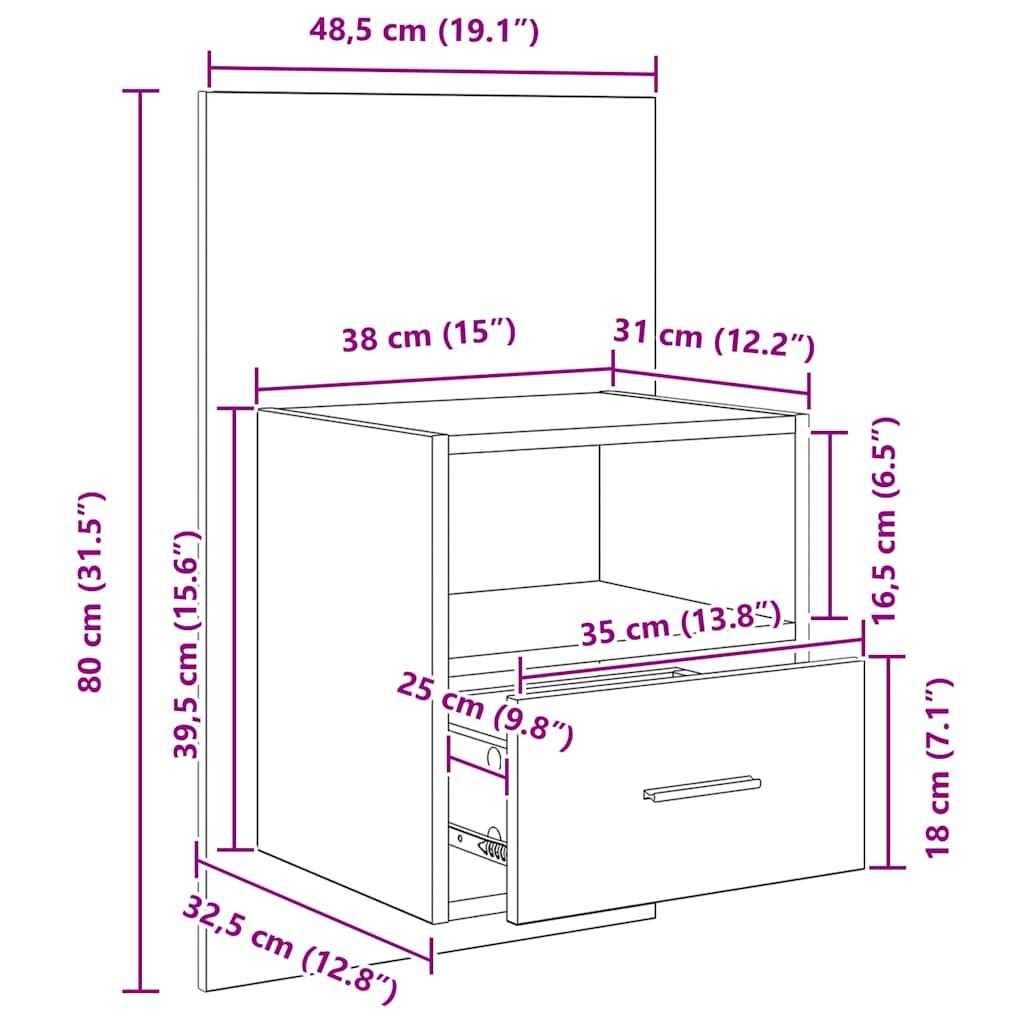Nachtkastje 2 st Artisan Eiken 50 x 32,5 x 80cm Bewerkt hout – afbeelding 12