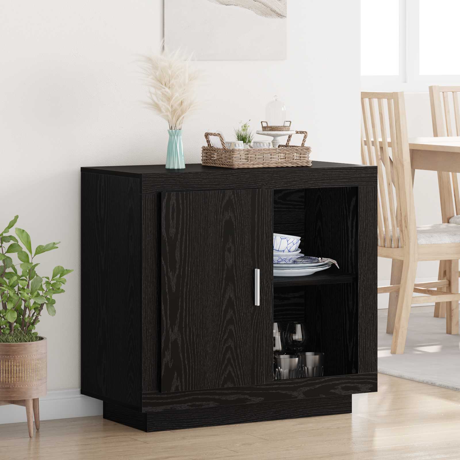 Dressoir Zwart Eiken 80 x 40 x 75 cm Bewerkt hout
