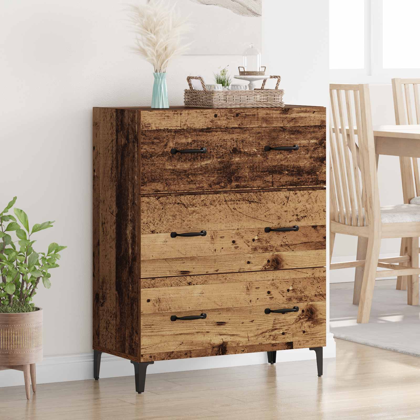 Dressoir Oud hout 69,5 x 34 x 90 cm Gemonteerd hout en ijzer – afbeelding 1