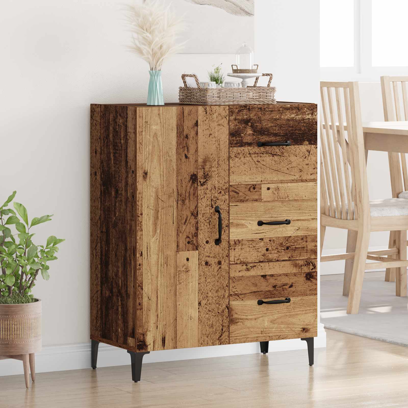 Dressoir met lade Oudhout 69,5 x 34 x 90 cm Bewerkt hout