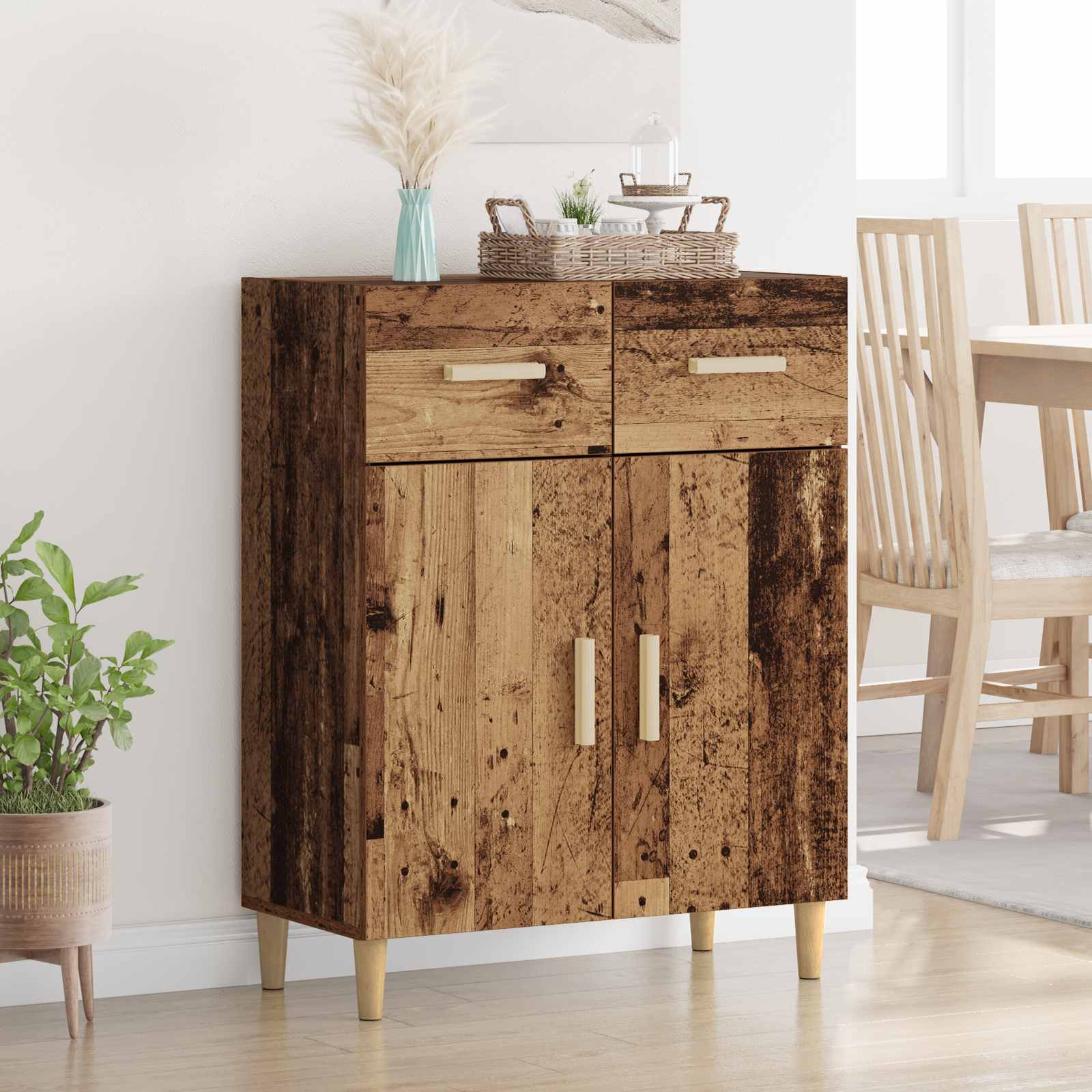 Dressoir met lade Oud hout 34 x 69.5 x 89 cm Bewerkt hout