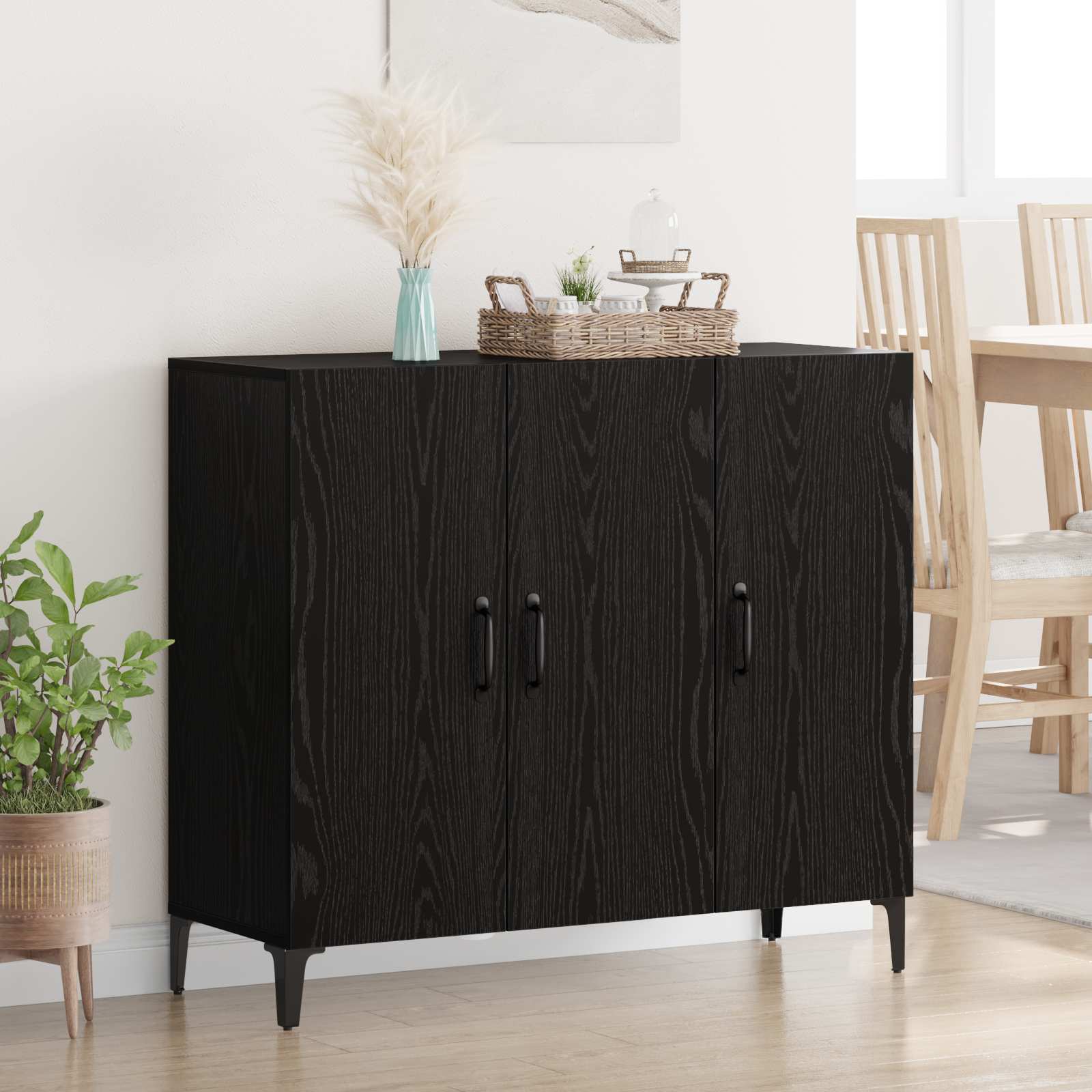 Dressoir Zwart eiken 34 x 90 x 80 cm Bewerkt hout