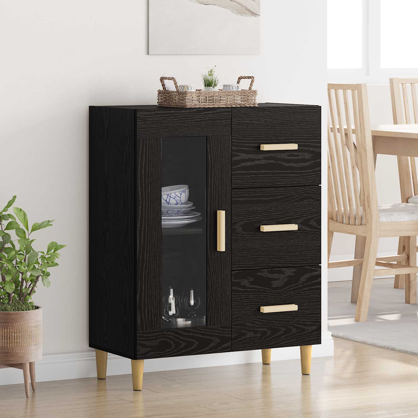 Dressoir met lade Zwart Eiken 69,5 x 34 x 90 cm Bewerkt hout