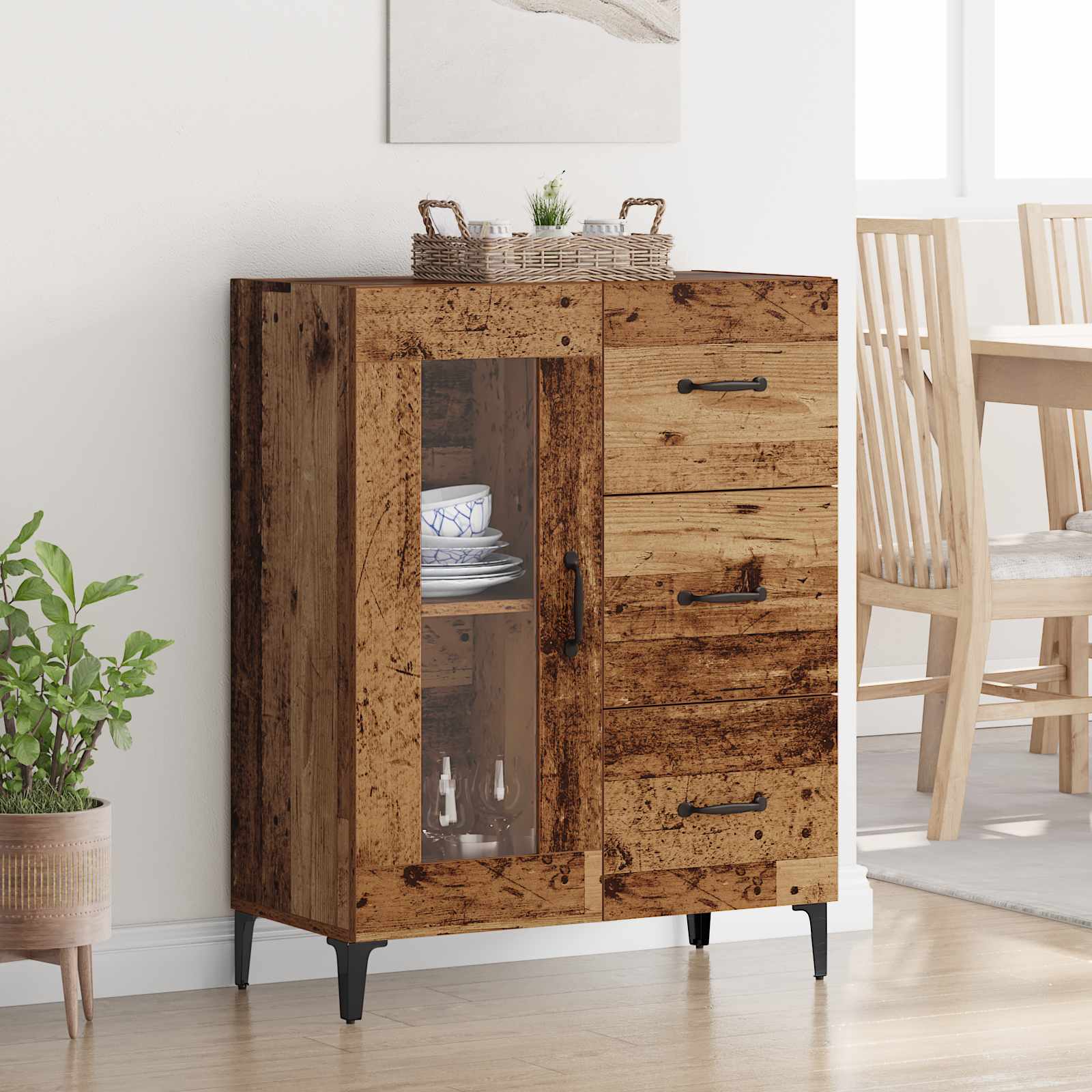 Dressoir Oud Hout 69,5 x 34 x 90 cm Gemonteerd hout en ijzer