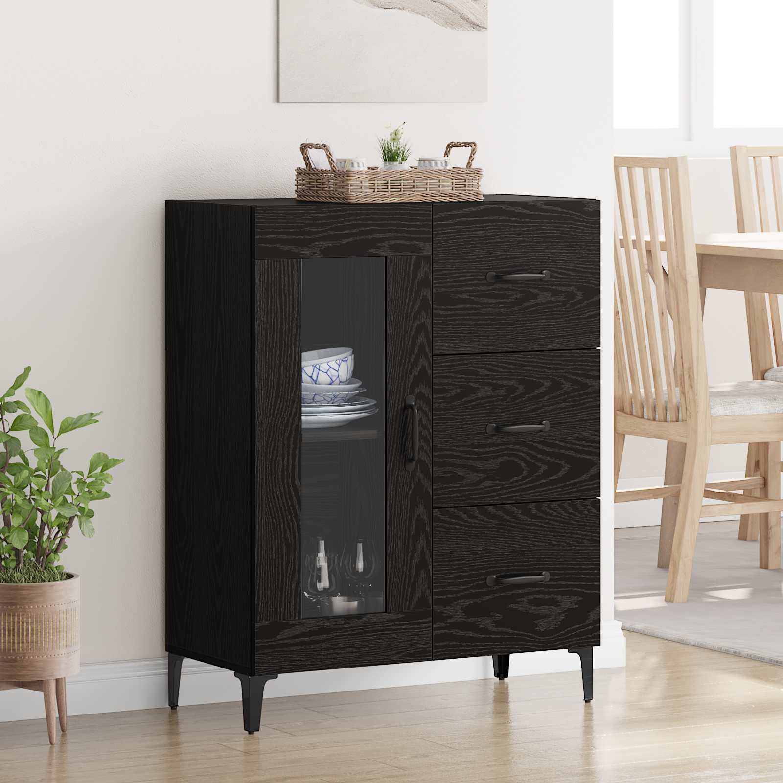 Dressoir Zwart Eiken 69,5 x 34 x 90 cm Gemonteerd hout en ijzer