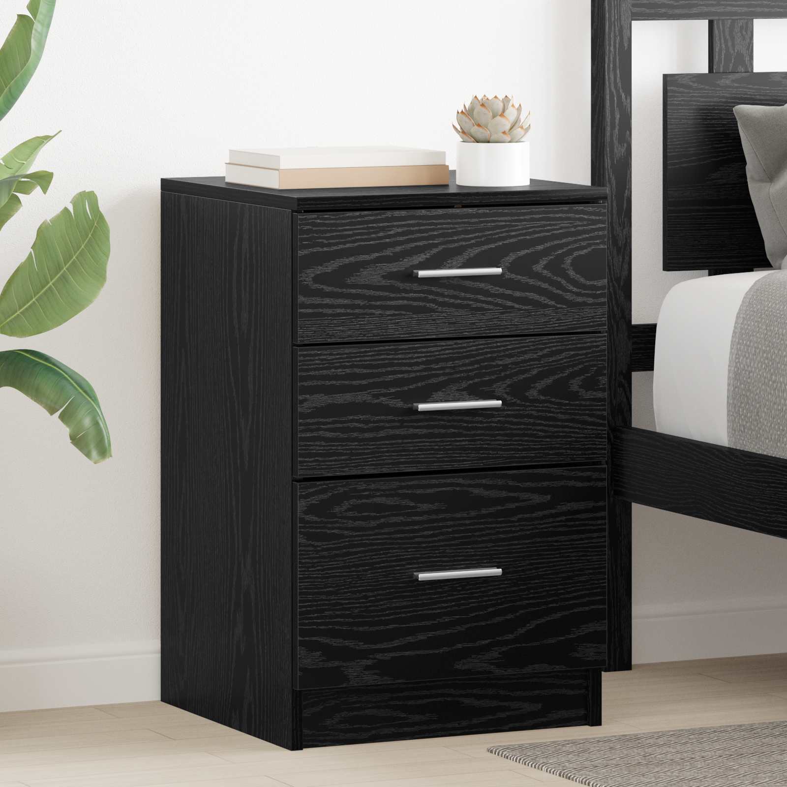 Nachtkastje met lade Zwart Eiken 40 x 40 x 63 cm Bewerkt hout – afbeelding 1