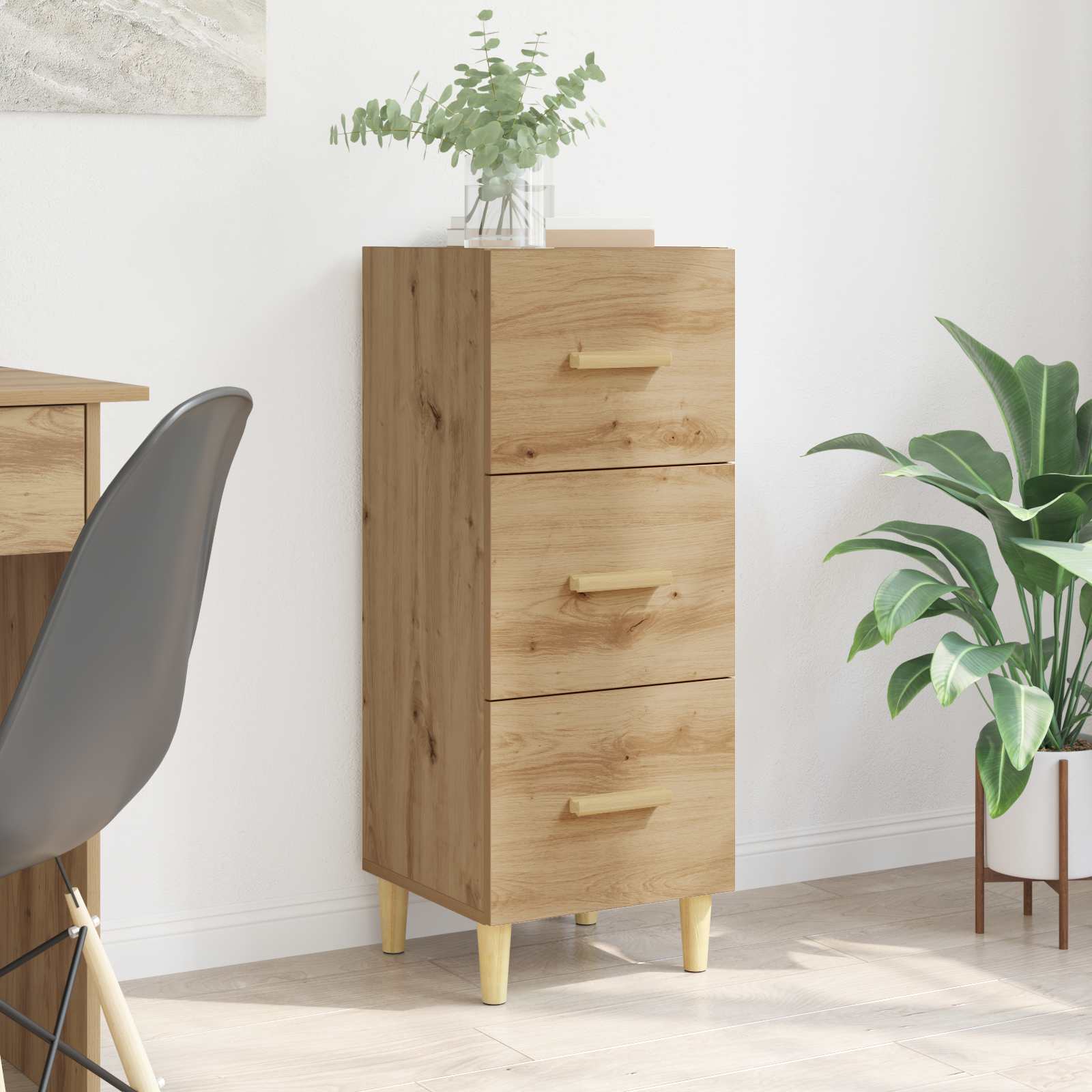 Dressoir artisanaal eikenkleurig 34.5 x 34 x 90 cm Bewerkt hout