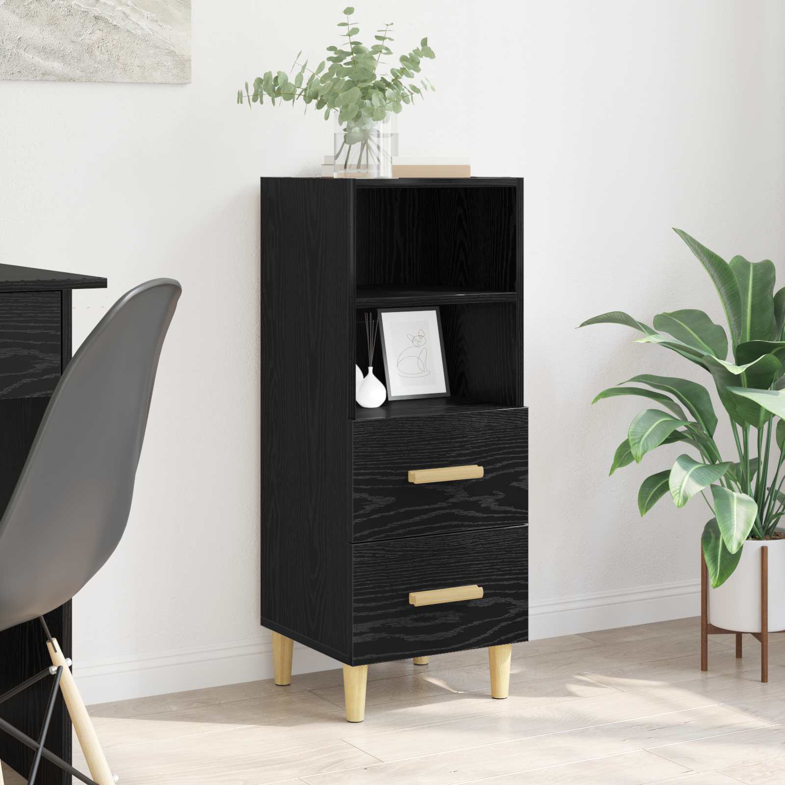 Dressoir met lade Zwart eiken 34 x 34.5 x 90 cm Bewerkt hout