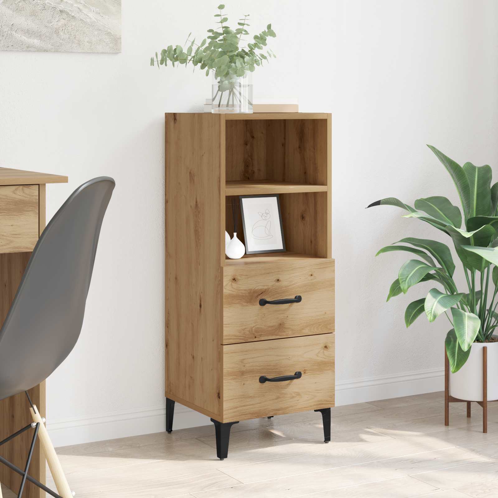 Dressoir artisanaal eikenkleurig 34 x 34.5 x 90 cm Bewerkt hout
