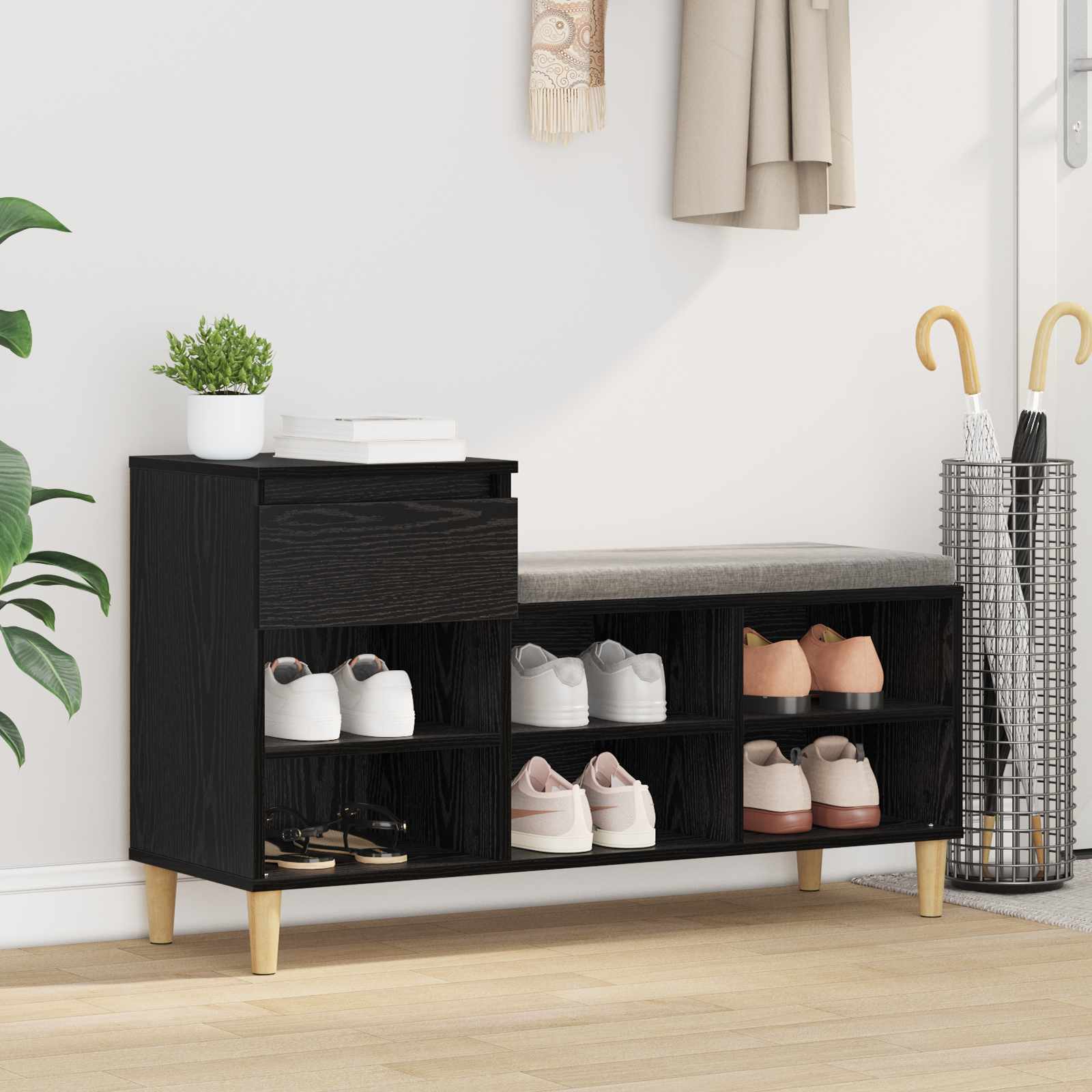 Schoenenkast met lade Zwart Eiken 102 x 36 x 60 cm Bewerkt hout