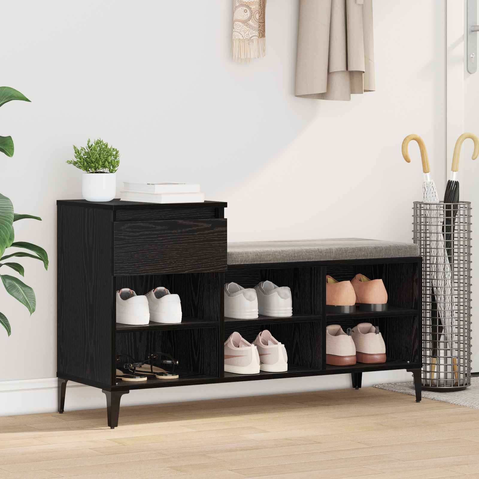 Schoenenkast met lade Zwart eiken 102 x 36 x 60 cm Bewerkt hout