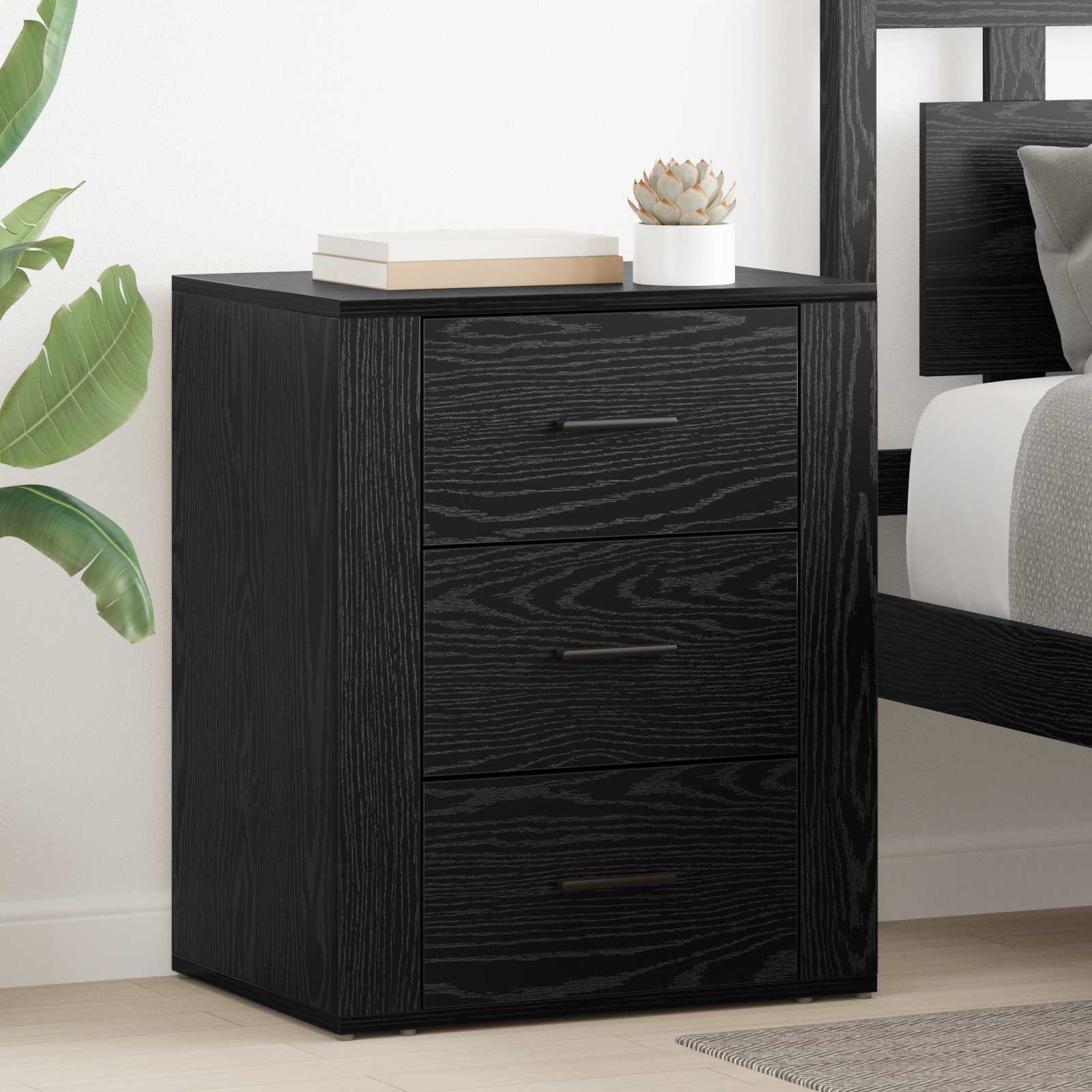 Nachtkastje met lade Zwart Eiken 35 x 50 x 60 cm Bewerkt hout – afbeelding 1