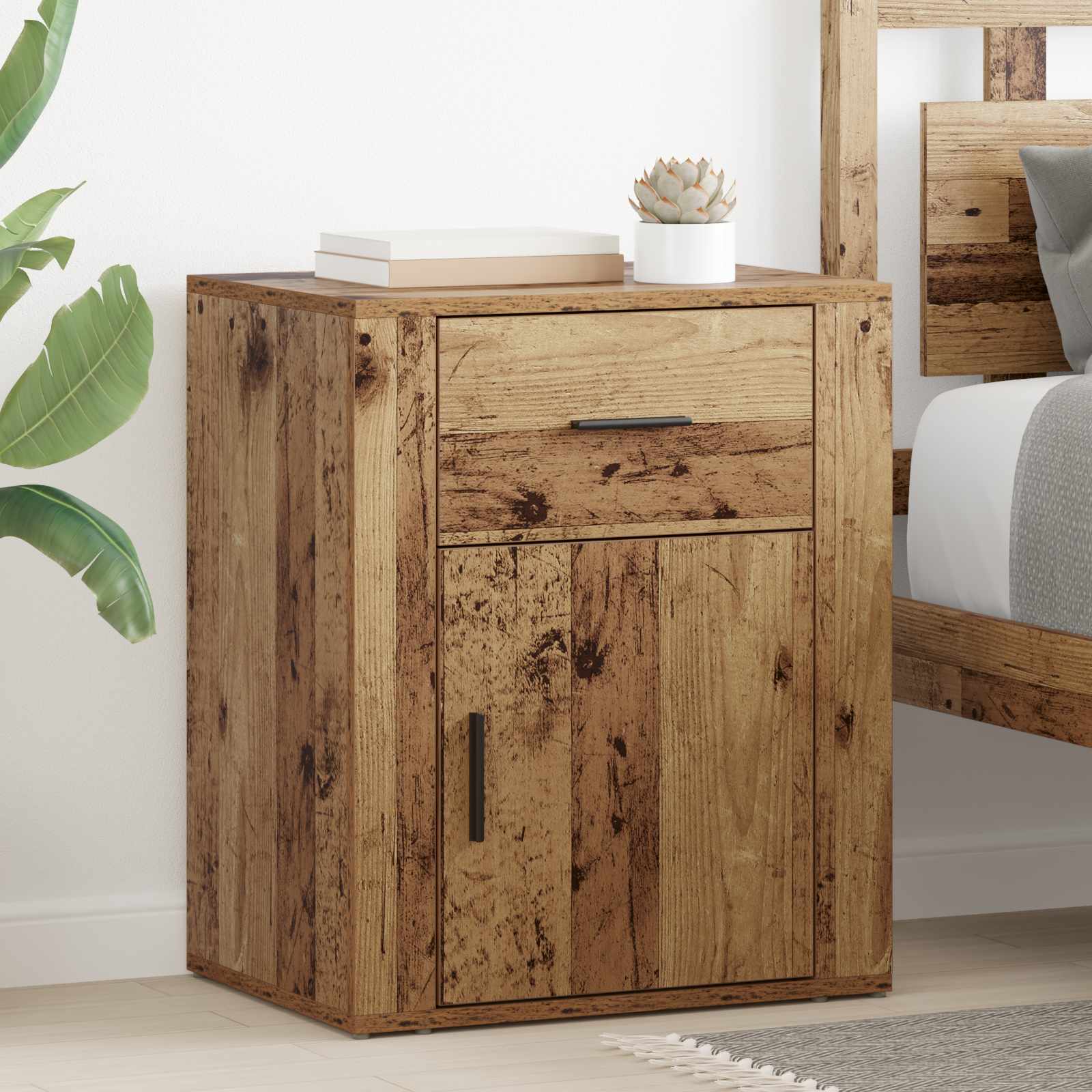 Nachtkastje met lade Oudhout 35 x 50 x 60 cm Bewerkt hout – afbeelding 1