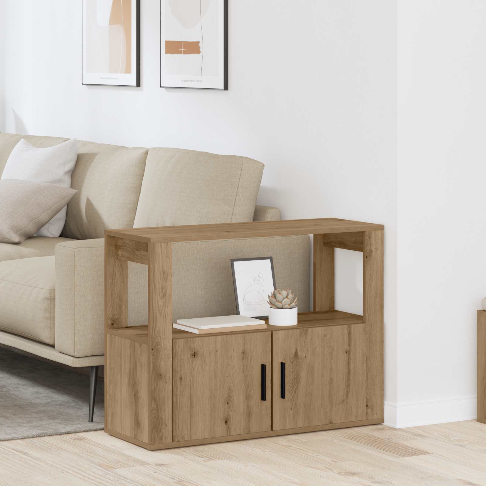 Dressoir artisanaal eikenkleurig 80 x 30 x 60 cm Bewerkt hout