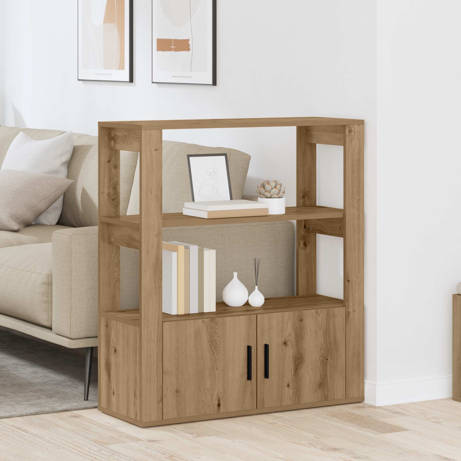 Dressoir artisanaal eikenkleurig 30 x 80 x 90 cm Bewerkt hout