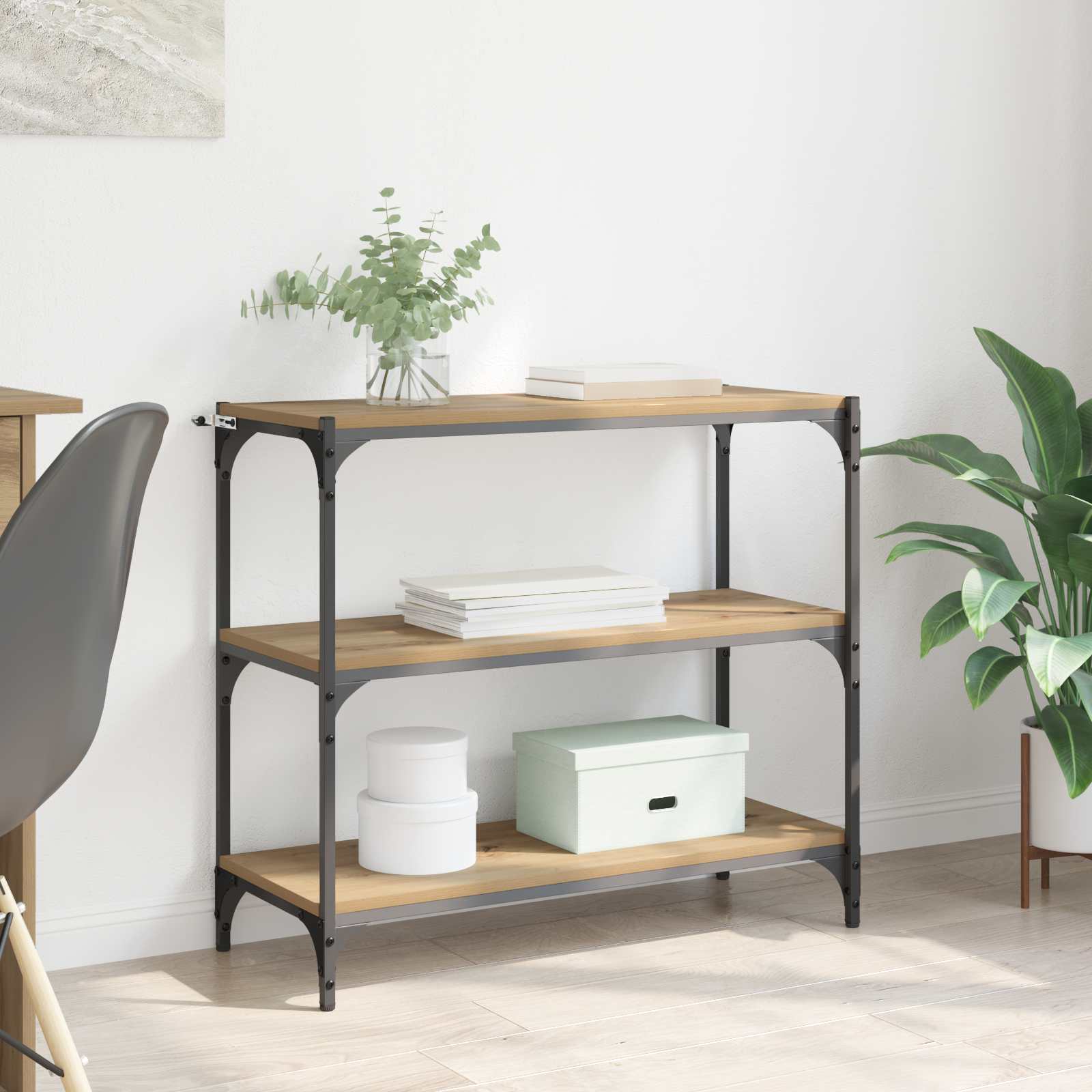 Boekenkast 3-laags 80 x 33 x 70,5 cm Gemonteerd hout en ijzer