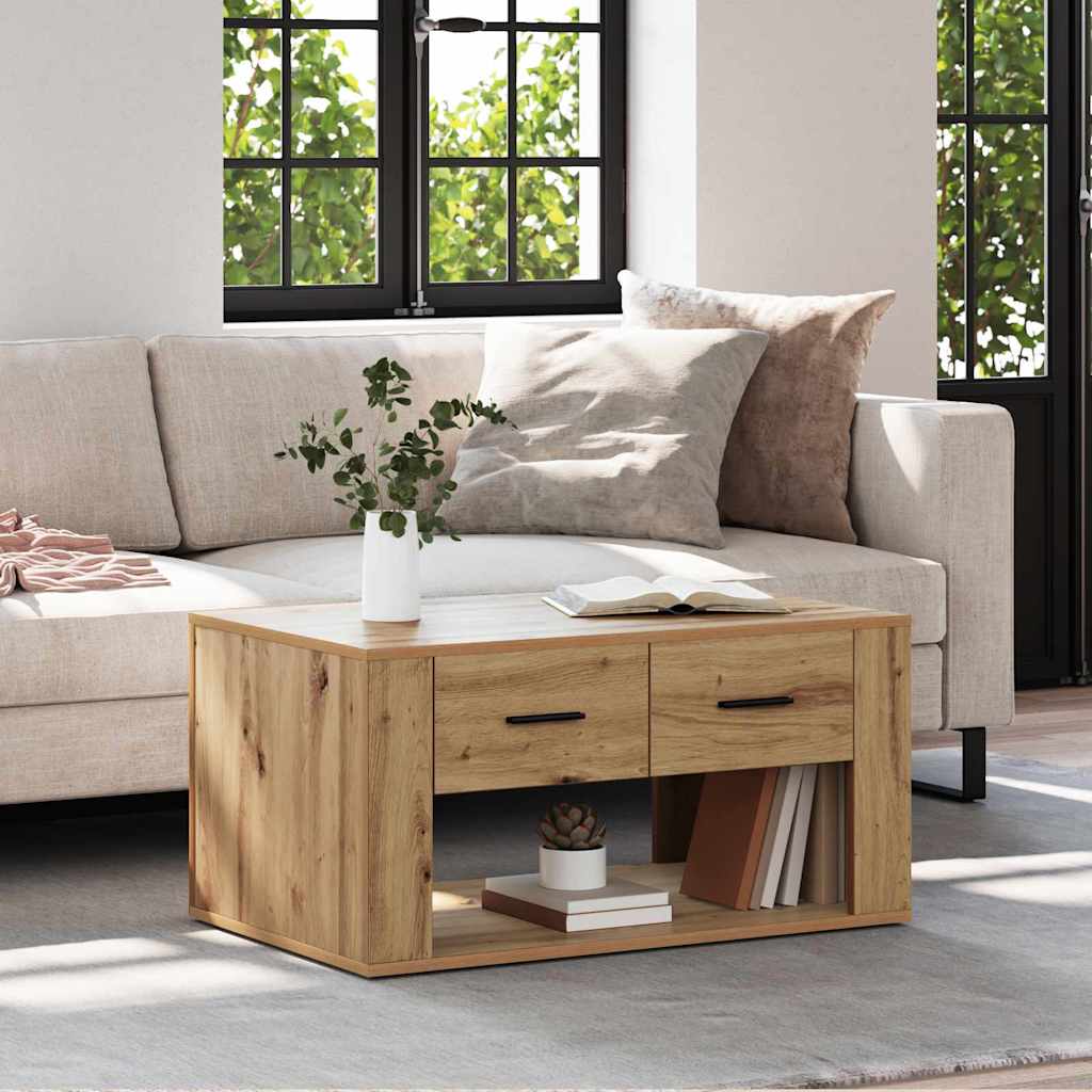 Salontafel met lade Artisan Eiken 80 x 50 x 40 cm Bewerkt hout – afbeelding 1