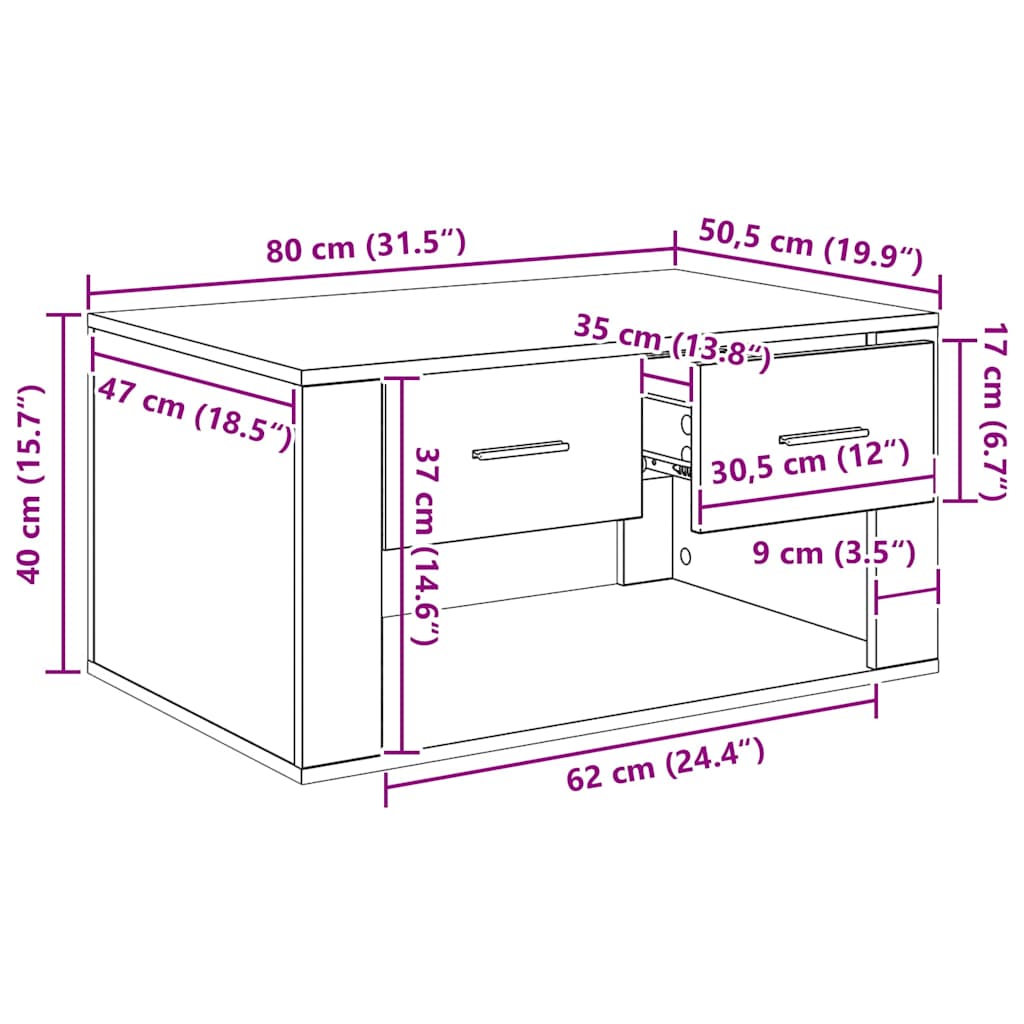 Salontafel met lade Artisan Eiken 80 x 50 x 40 cm Bewerkt hout – afbeelding 10