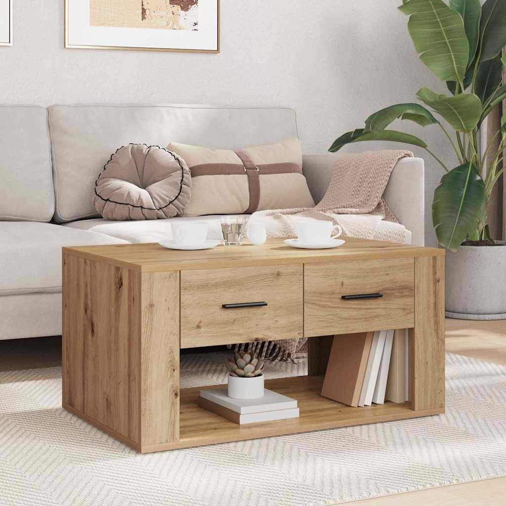 Salontafel met lade Artisan Eiken 80 x 50 x 40 cm Bewerkt hout – afbeelding 4