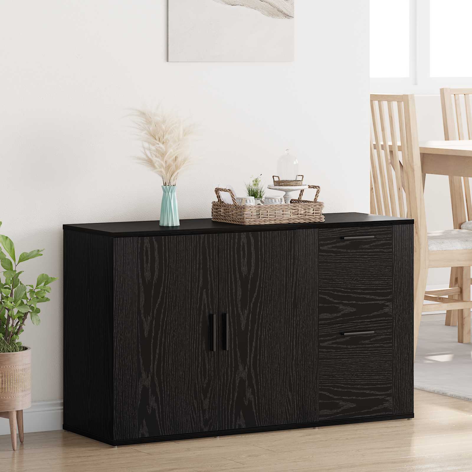 Dressoir met lade Zwart Eiken 100 x 33 x 59.5 cm Bewerkt hout