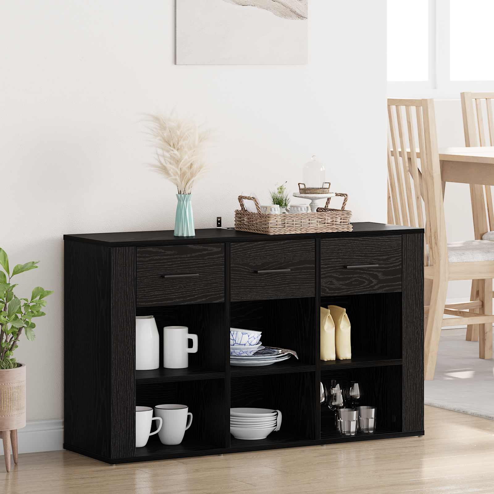 Dressoir met lade Zwart Eiken 100 x 30 x 59,5 cm Bewerkt hout