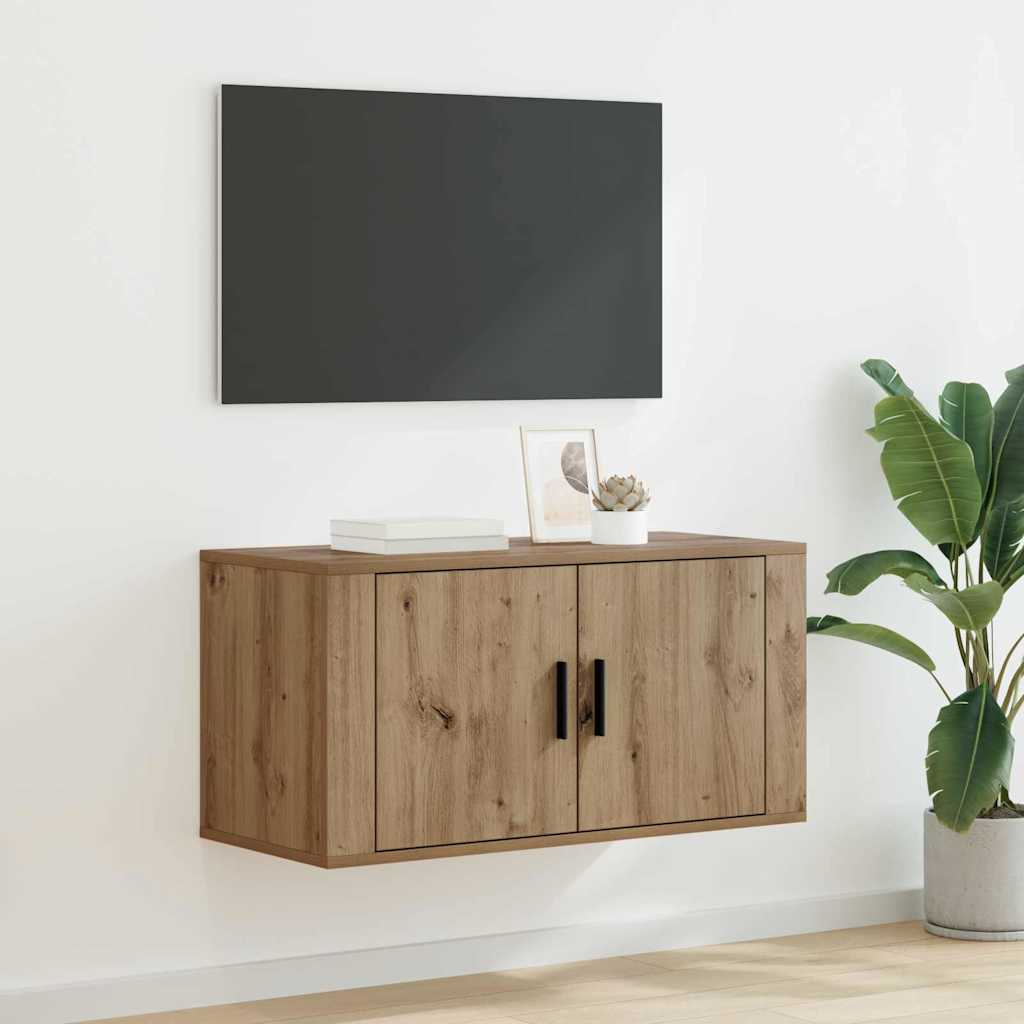Wandgemonteerde TV-kast artisanaal eikenkleurig Bewerkt hout – afbeelding 1