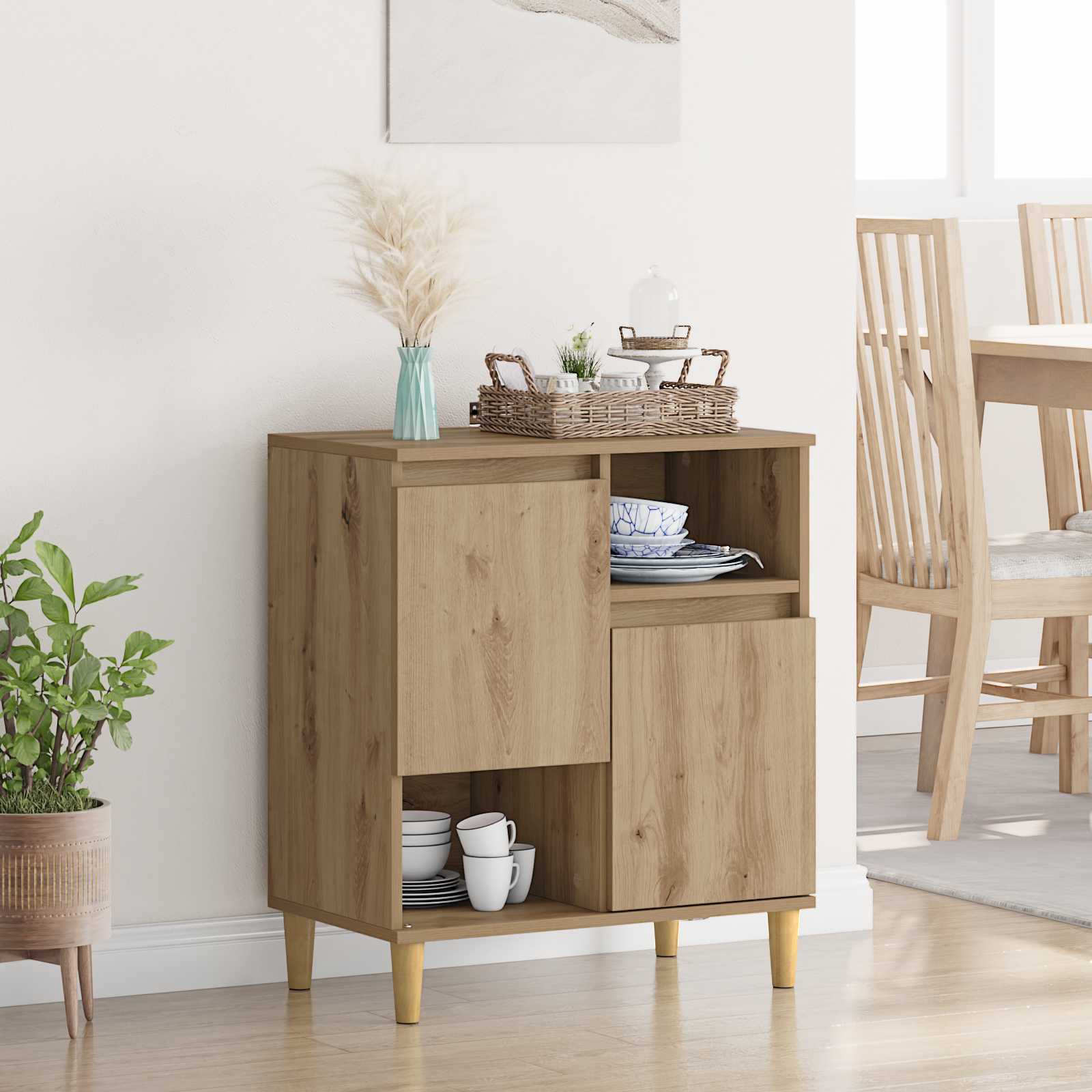 Dressoir artisanaal eikenkleurig 35 x 60 x 70 cm Bewerkt hout