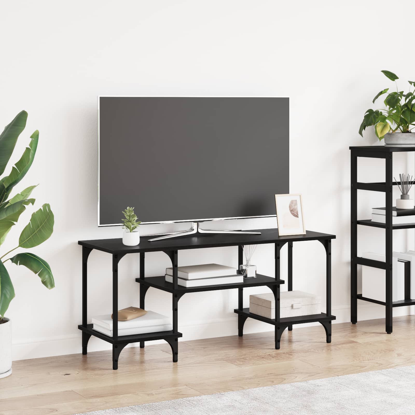 TV-kast Zwart Eiken 102 x 35 x 45,5 cm Gemonteerd hout en ijzer