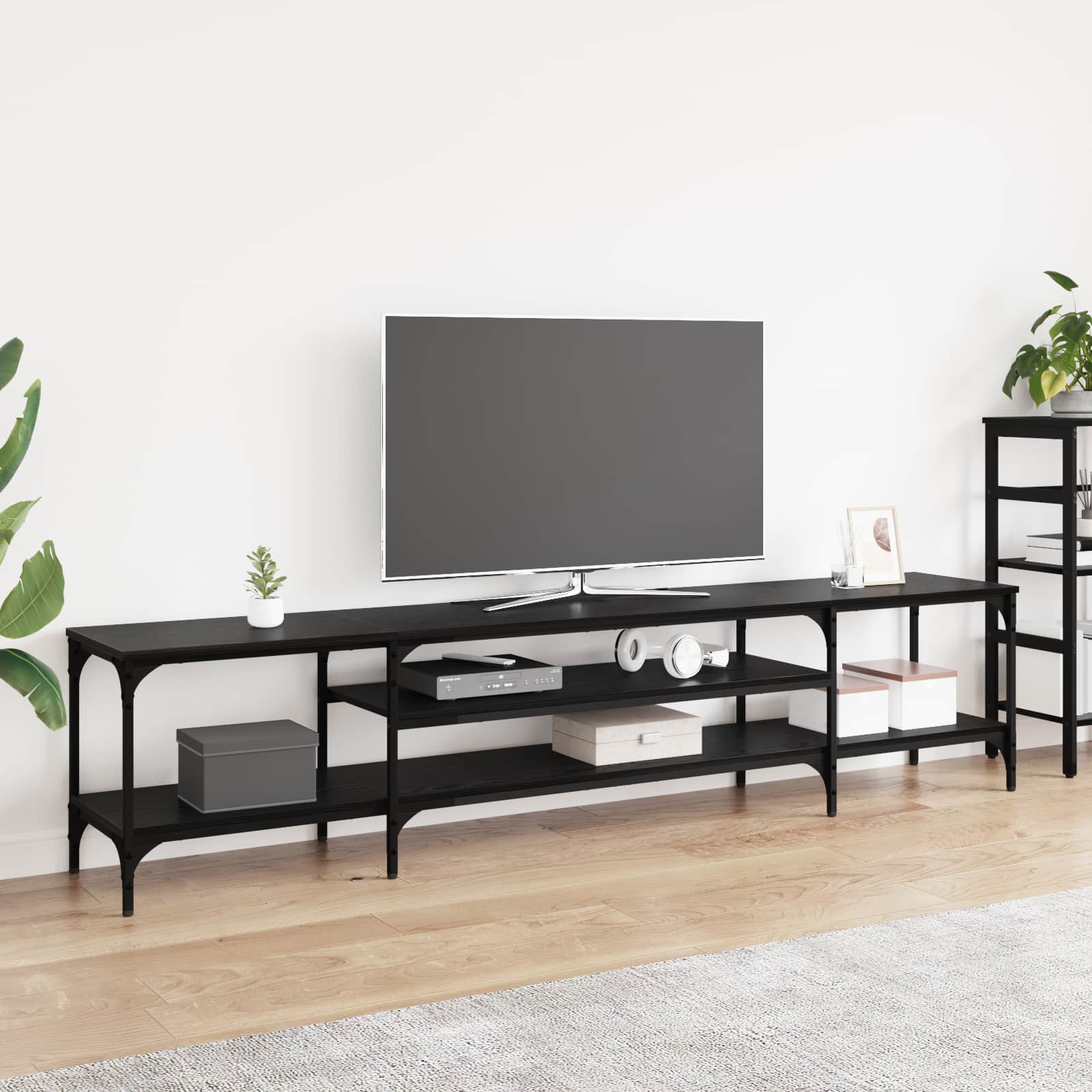 TV-kast Zwart Eiken 201 x 35 x 45 cm Gemonteerd hout en ijzer – afbeelding 1