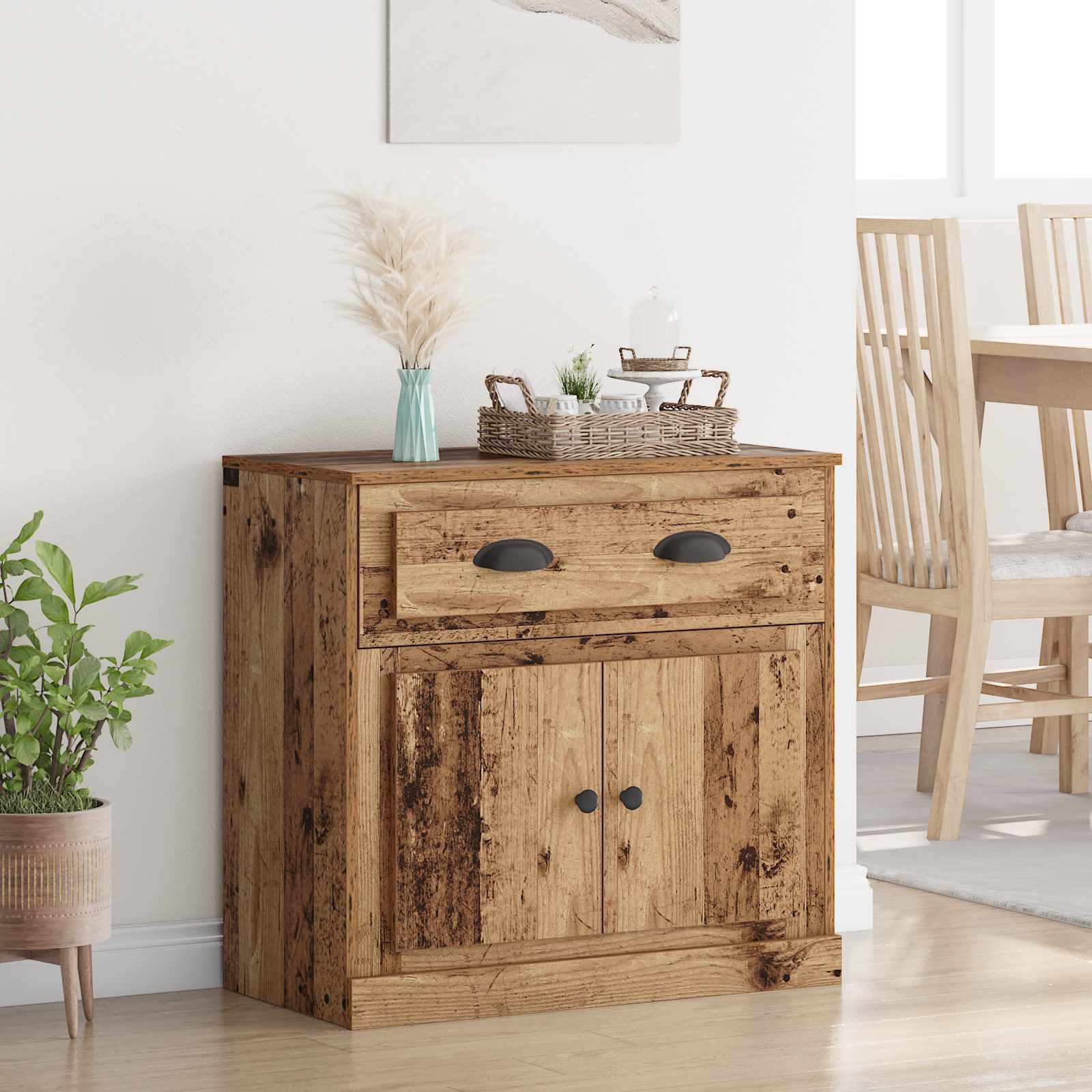 Highboard met lade Oud Hout 70 x 35,5 x 67,5 cm Bewerkt hout – afbeelding 1