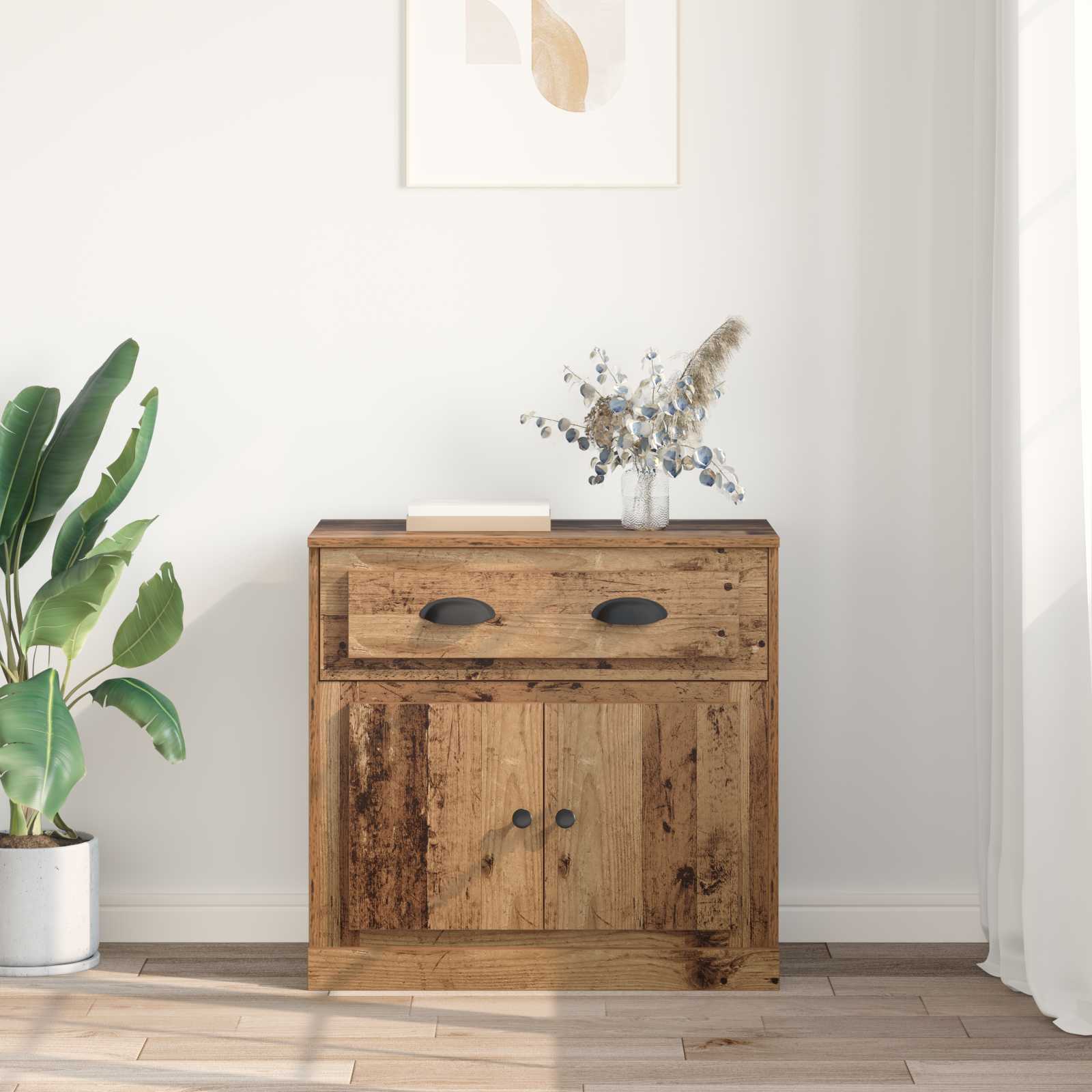 Highboard met lade Oud Hout 70 x 35,5 x 67,5 cm Bewerkt hout – afbeelding 4