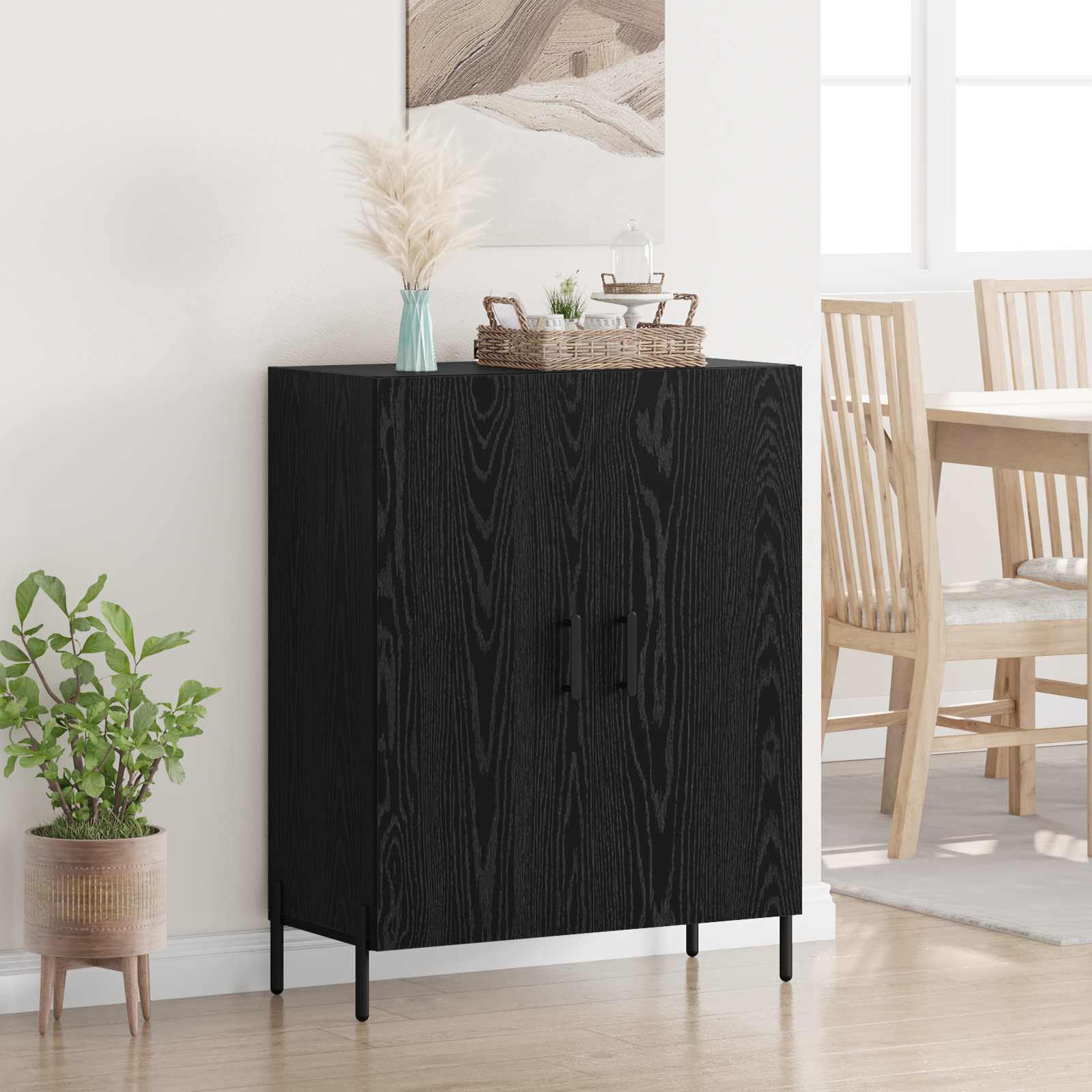 Dressoir Zwart Eiken 69,5 x 34 x 90 cm Bewerkt hout