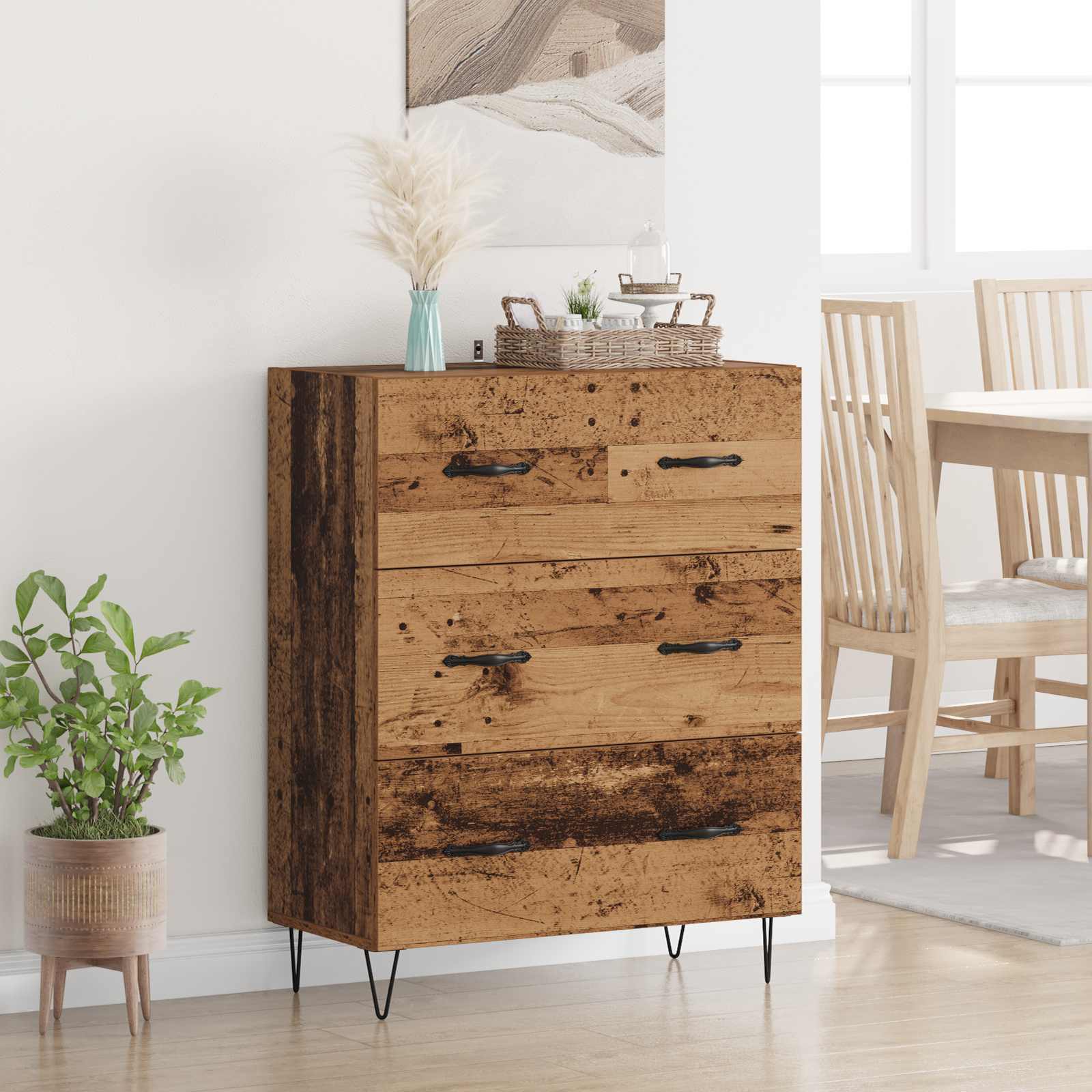 Dressoir Oud Hout 69,5 x 34 x 90 cm Gemonteerd hout en ijzer