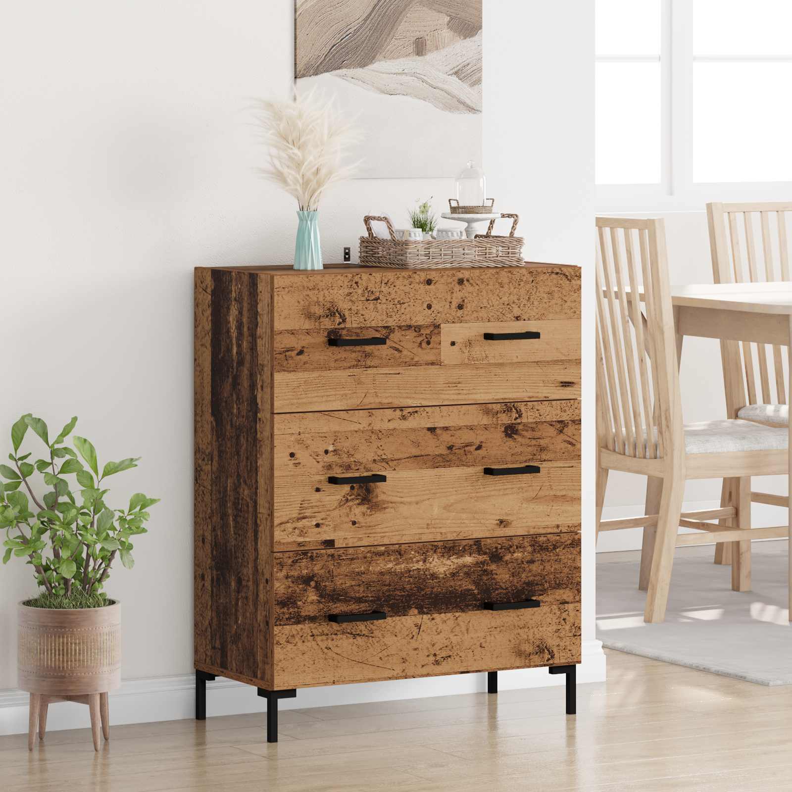 Dressoir Oud Hout 69,5 x 34 x 90 cm Gemonteerd hout en ijzer