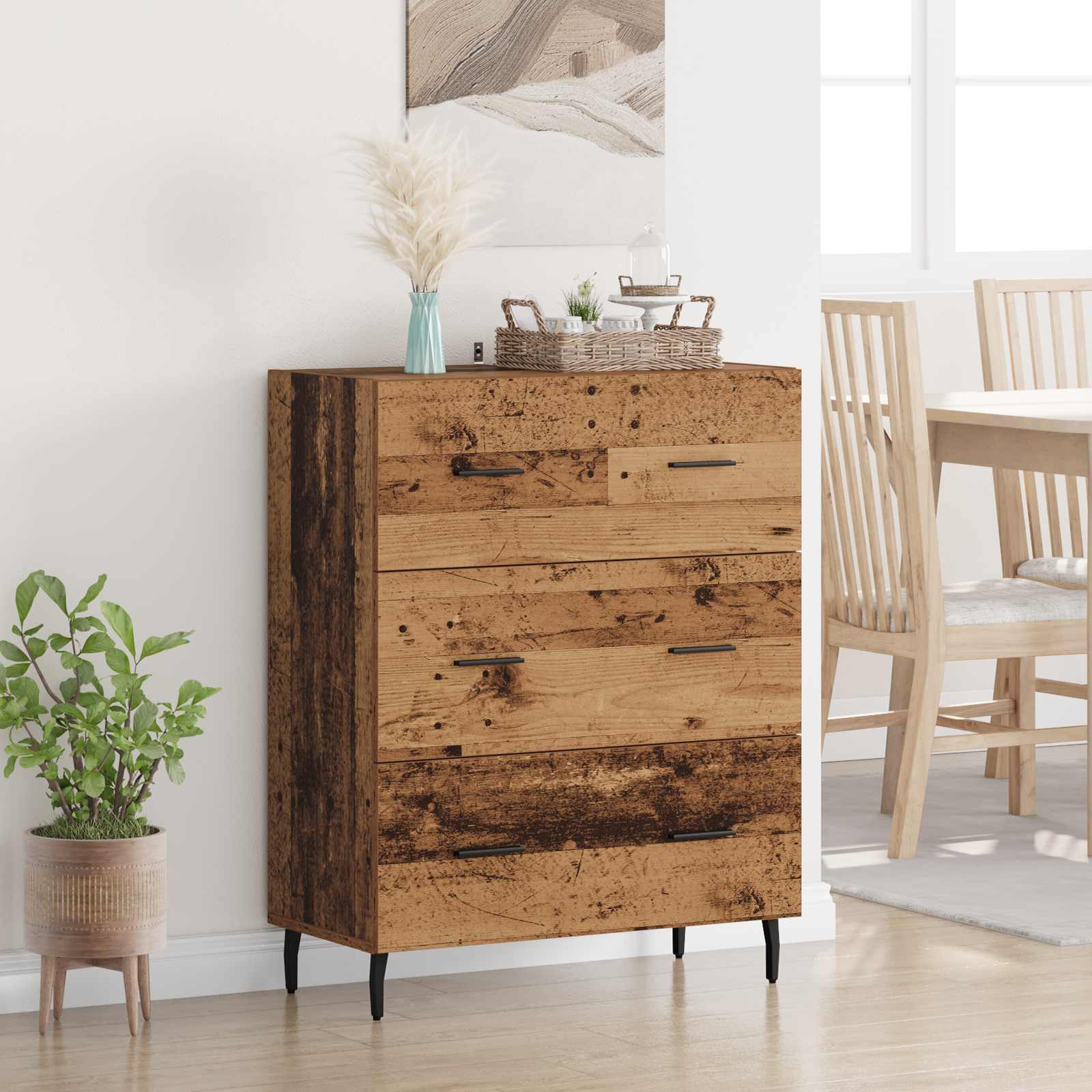 Dressoir Oud Hout 69,5 x 34 x 90 cm Gemonteerd hout en ijzer