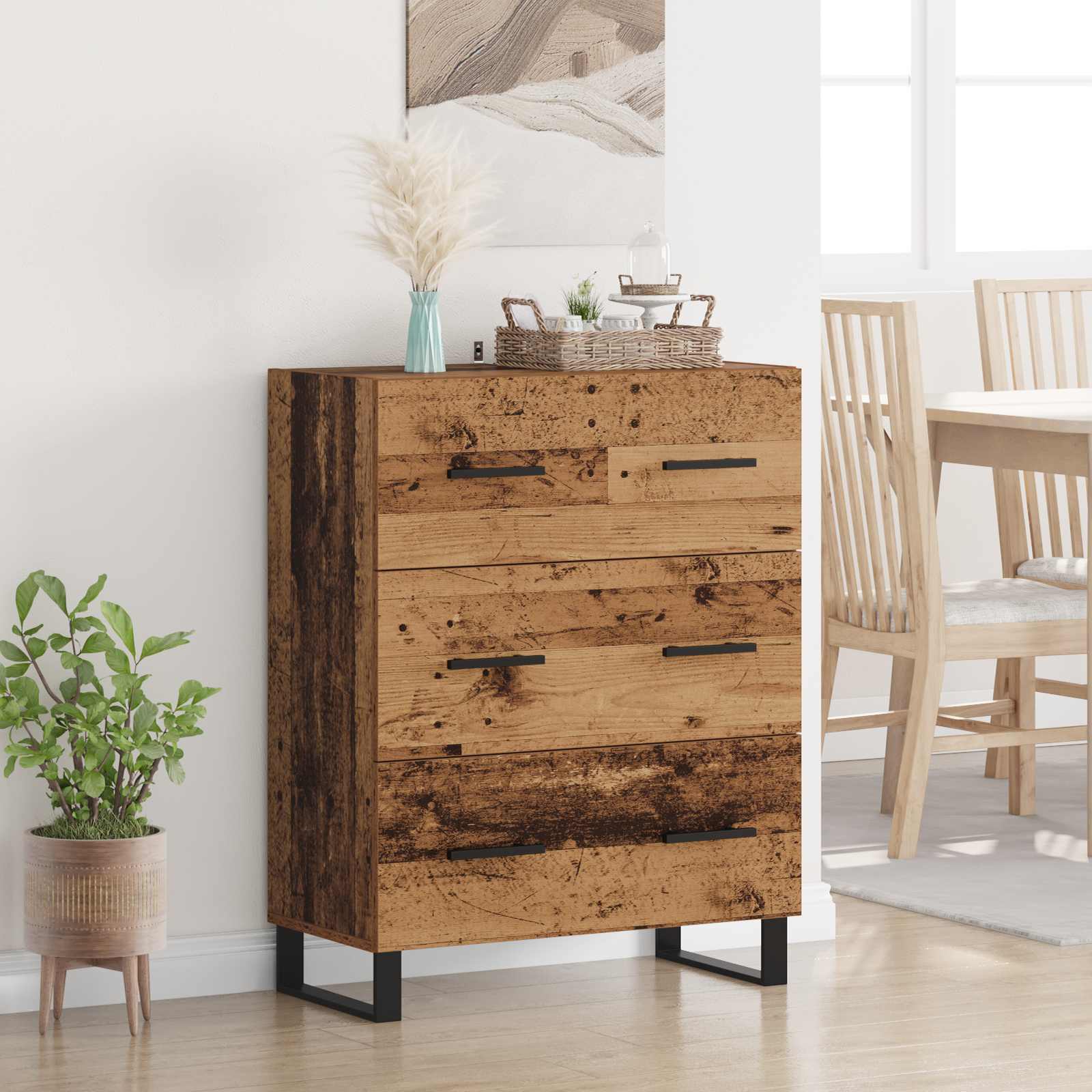 Dressoir Oud Hout 69,5 x 34 x 90 cm Gemonteerd hout en ijzer