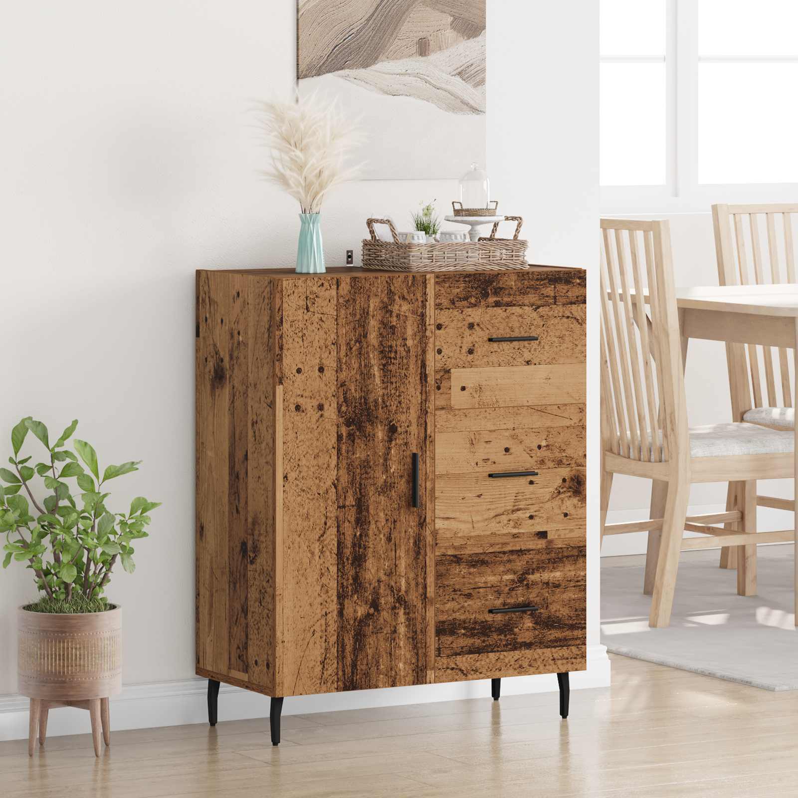 Dressoir Oud Hout 69,5 x 34 x 90 cm Gemonteerd hout en ijzer